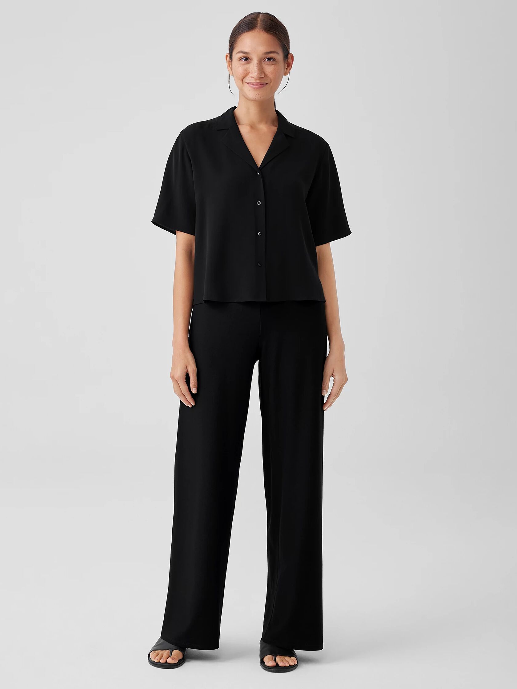 Washable Stretch Crepe High-Waisted Wide Pant