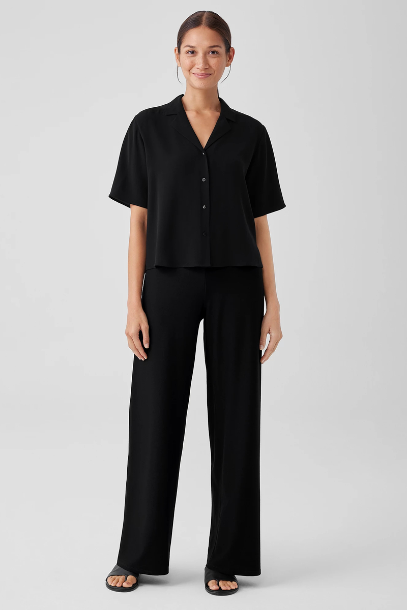 Washable Stretch Crepe High-Waisted Wide Pant