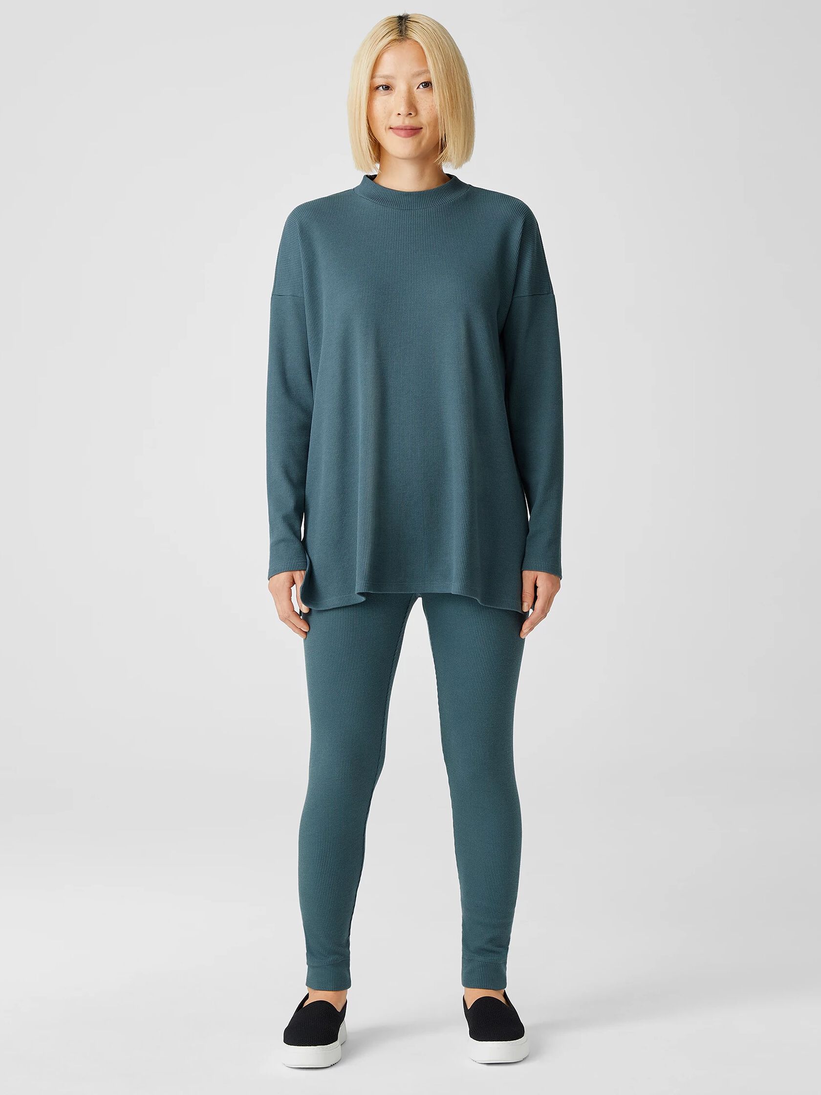 Cozy Waffle Knit Mock Neck Top