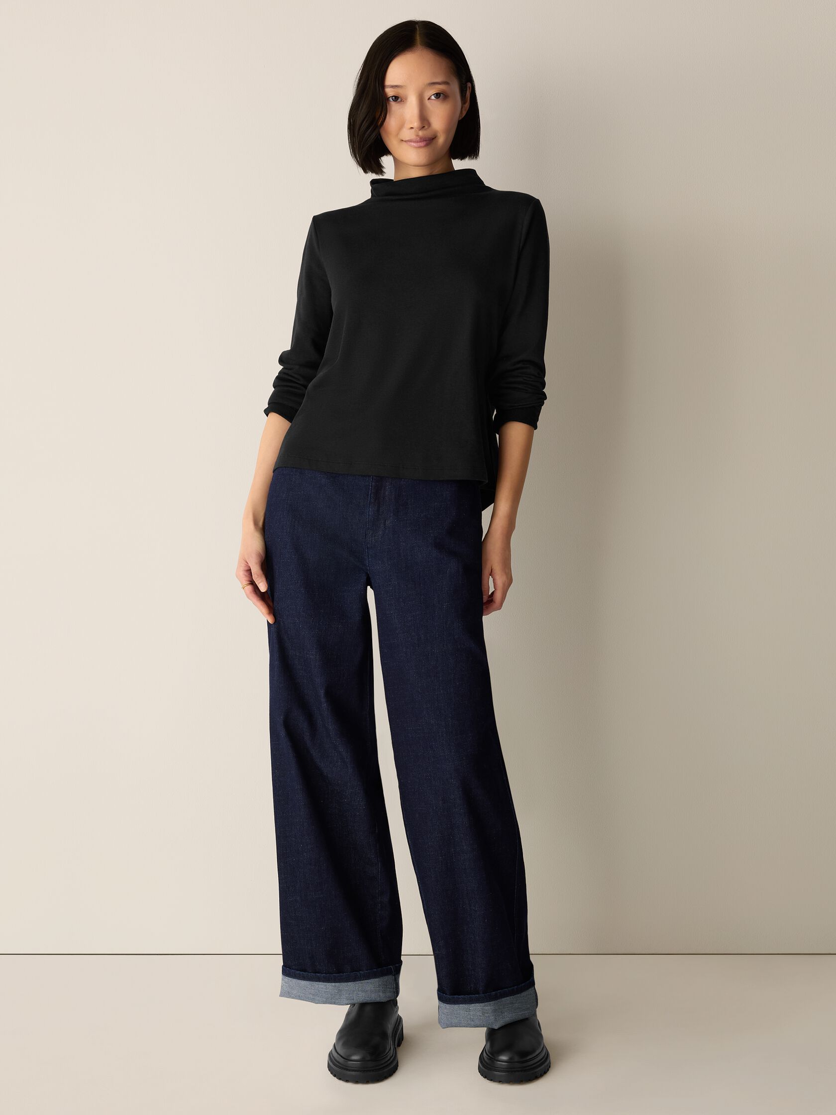 Cozy Brushed Terry Hug Funnel Neck Top