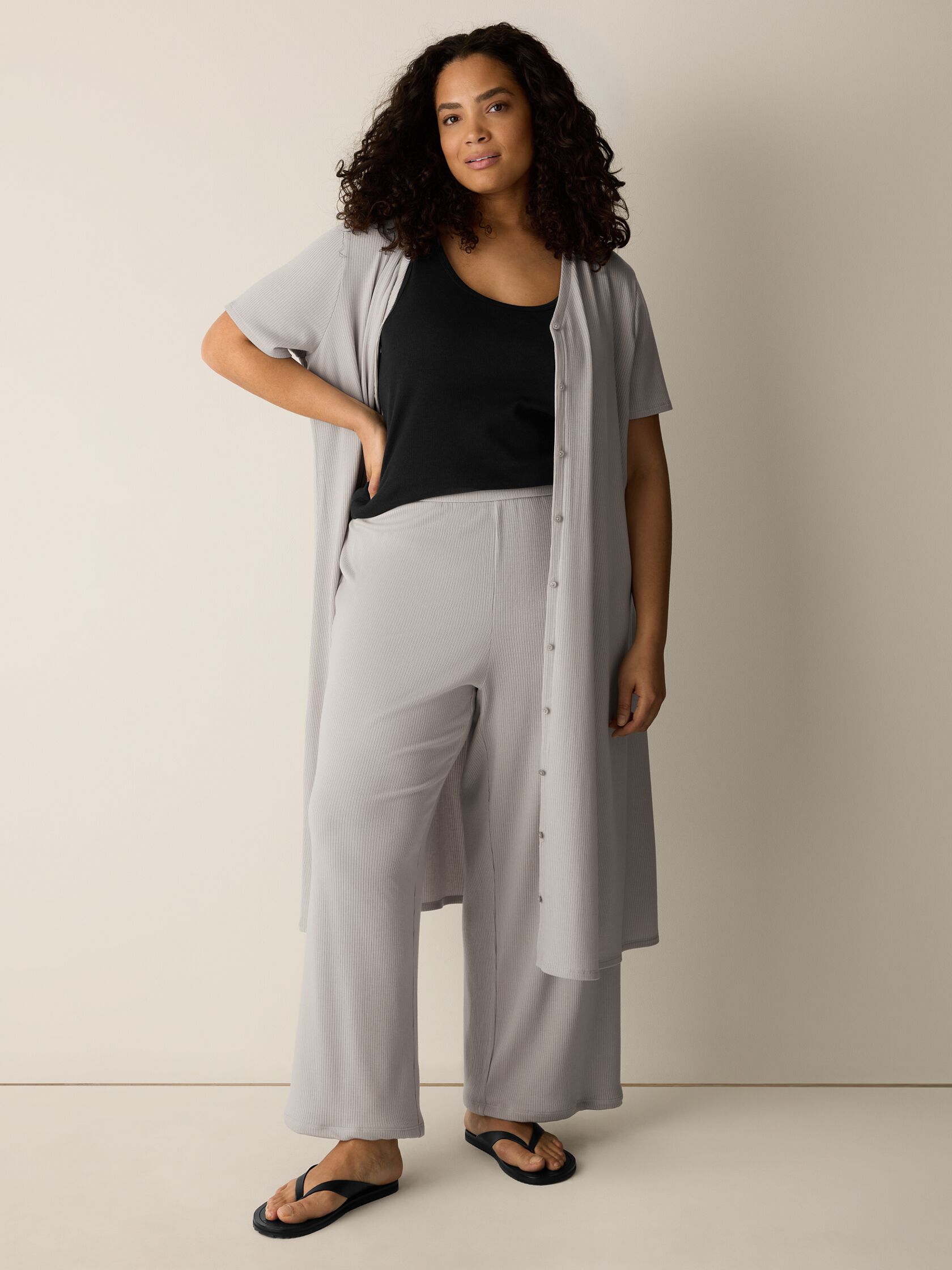 Ribbed Knit Wide-Leg Pant