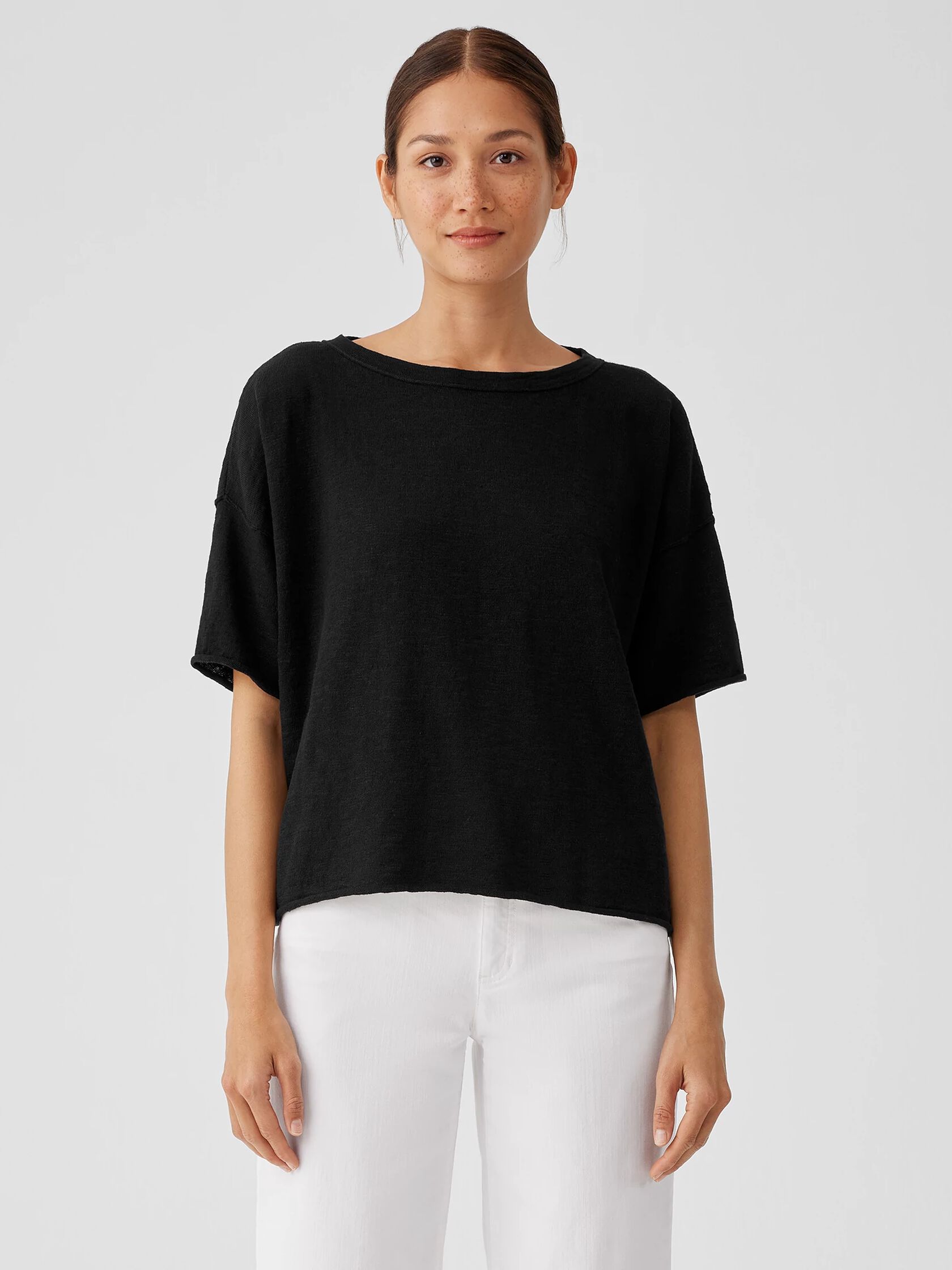 Organic Linen Cotton Slub Bateau Neck Top | EILEEN FISHER