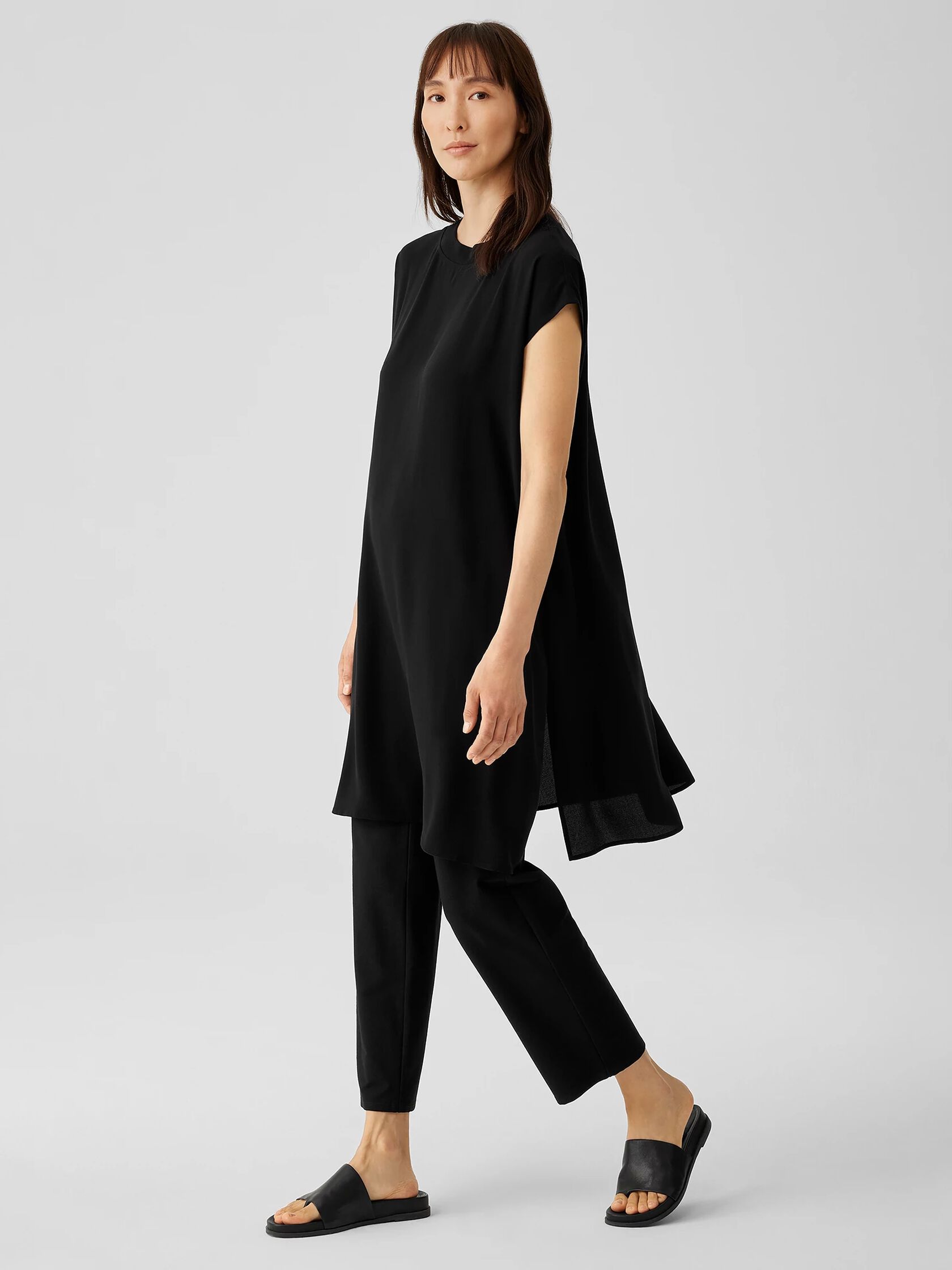 Silk Georgette Crepe Bateau Neck Long Top