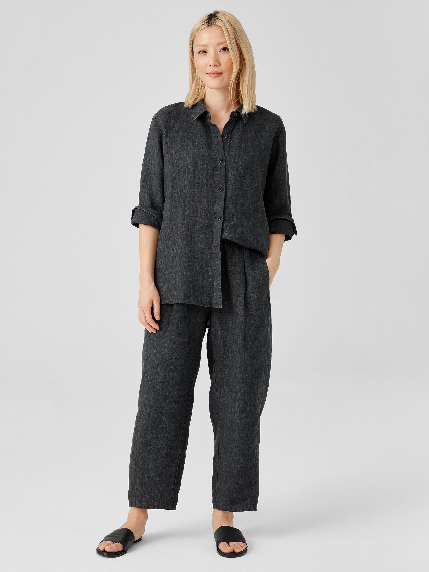 Washed Organic Linen Delave Lantern Pant