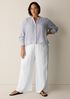 Striped Organic Cotton Gauze Band Collar Shirt
