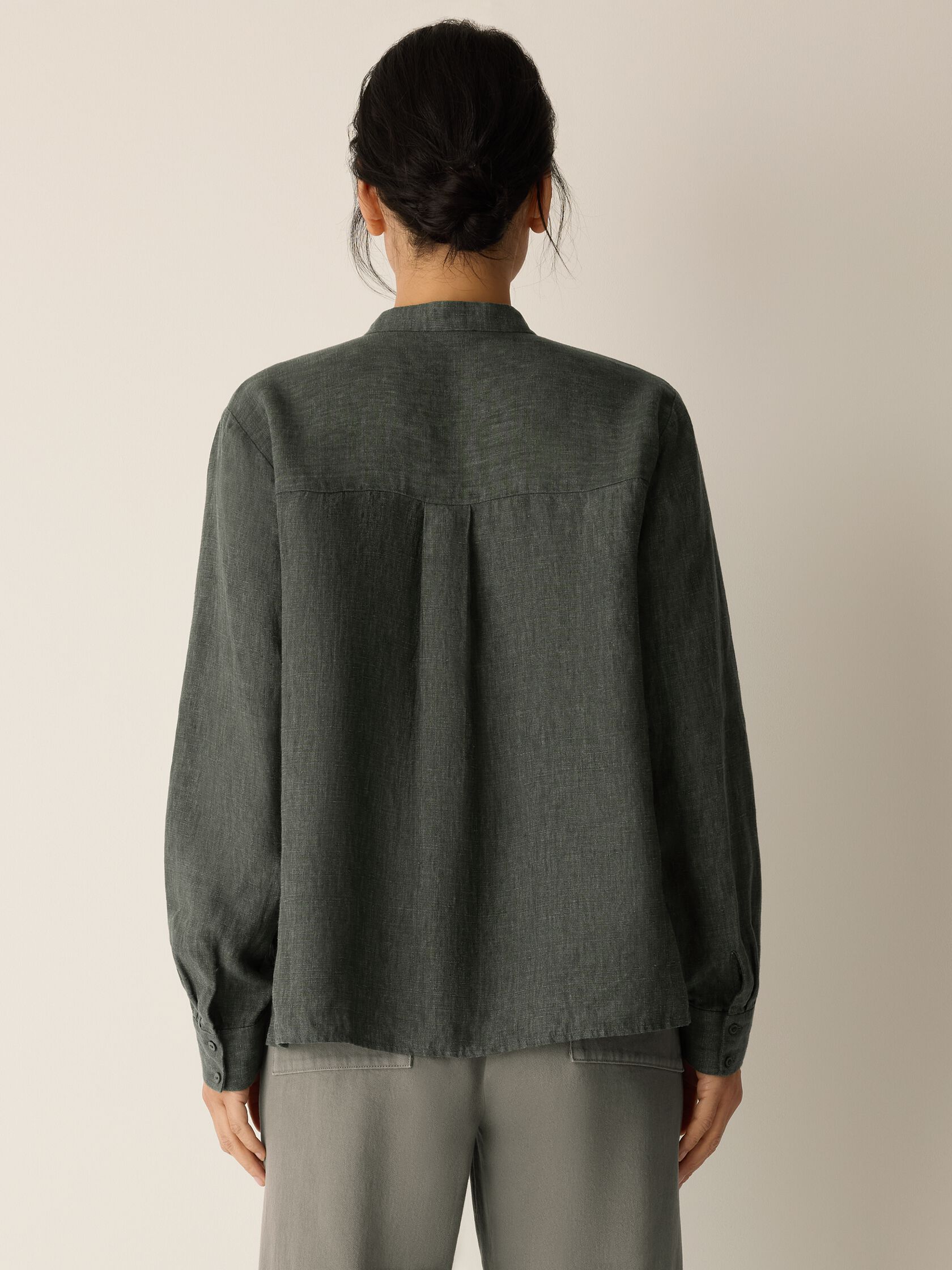 Washed Organic Linen D&eacute;lav&eacute; Band Collar Shirt