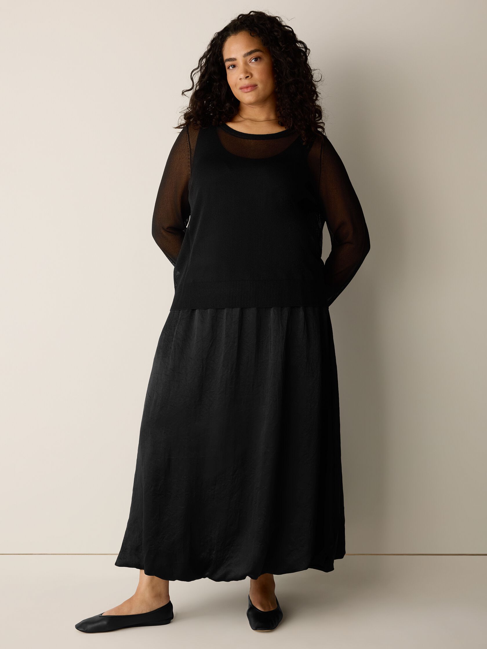 Gossamer Viscose Wedge Crew Neck Top