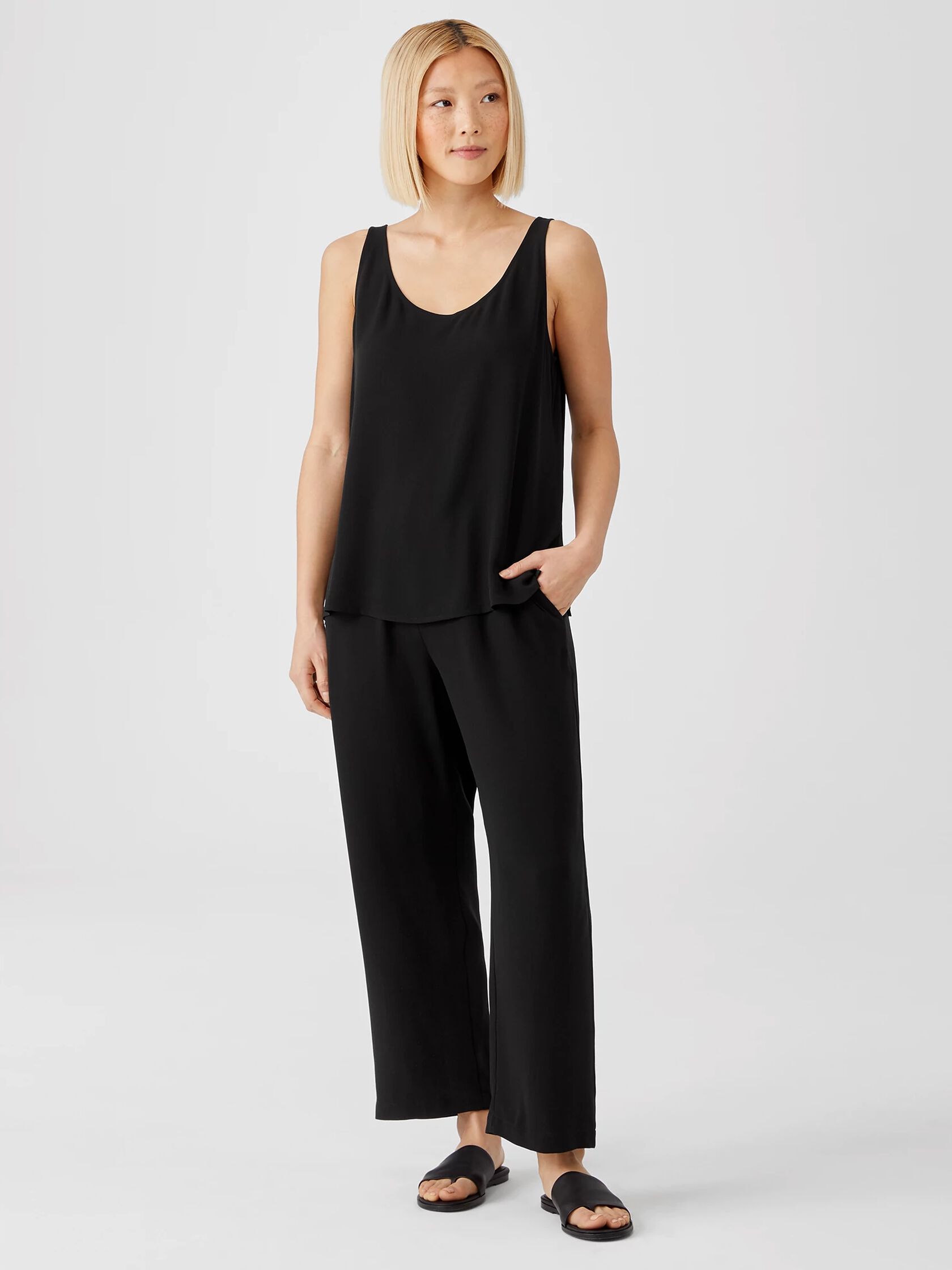 System Silk Georgette Straight Ankle Pant