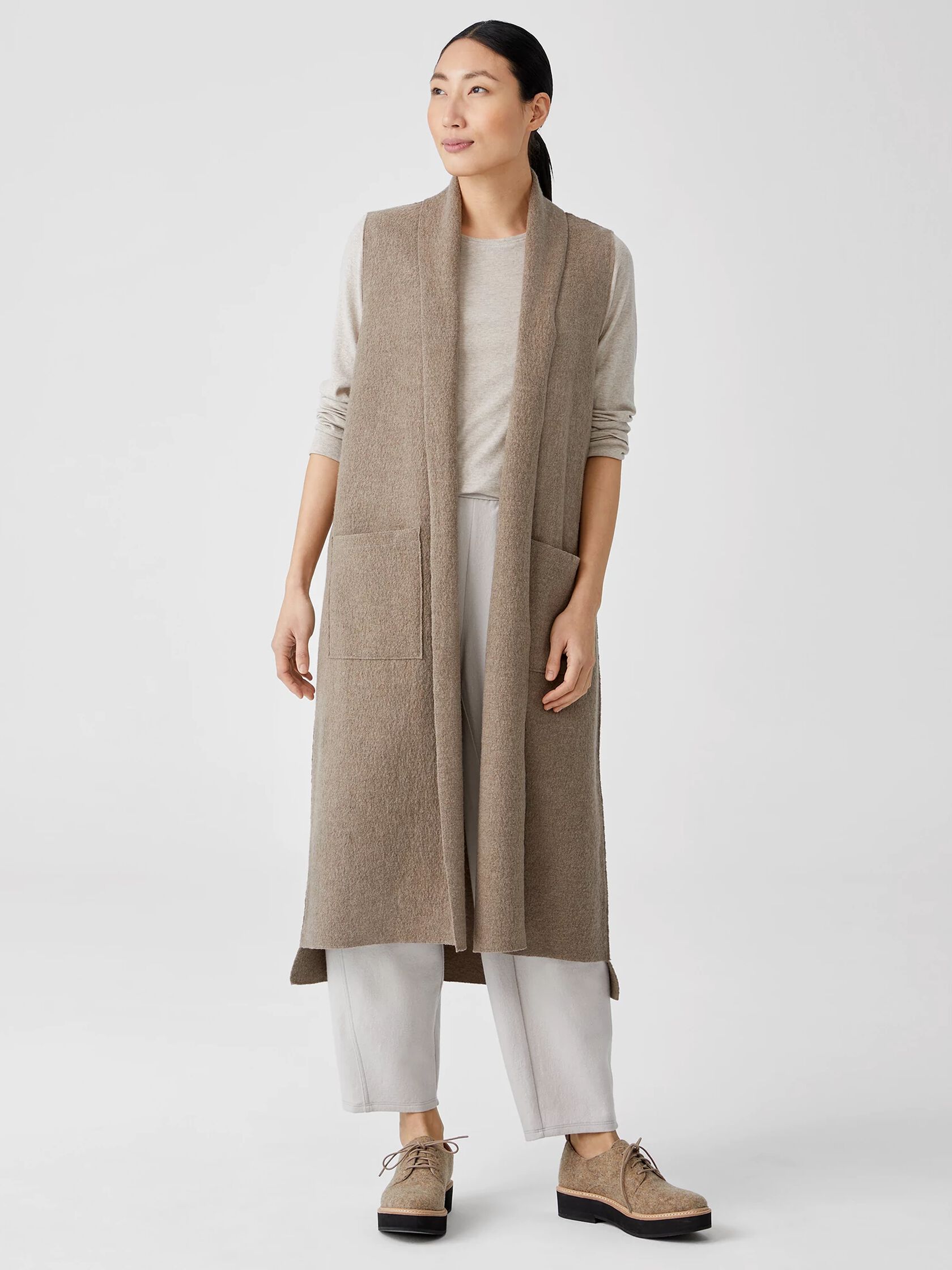 Lightweight Boiled Wool Long Vest in Responsible Wool
