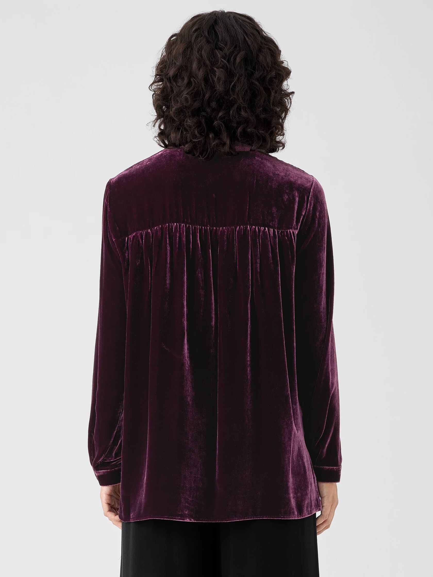 Velvet Band Collar Long Shirt