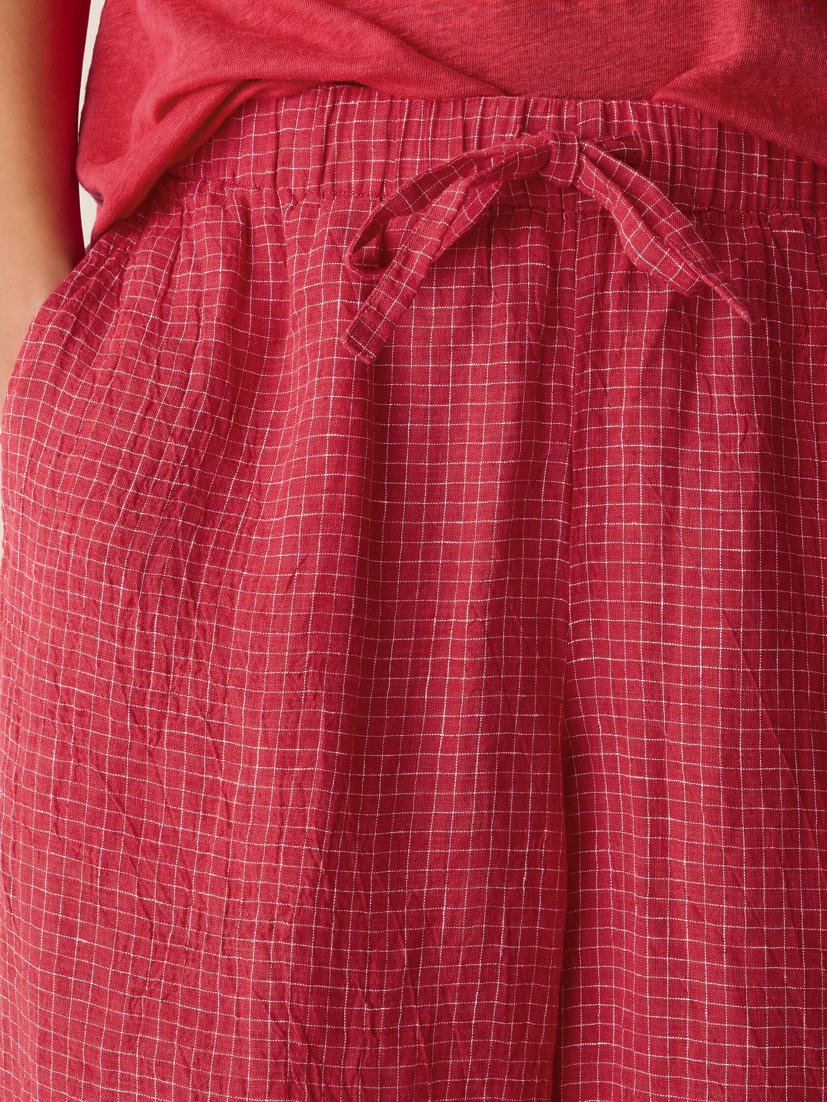 Puckered Organic Linen Grid Wide-Leg Pant