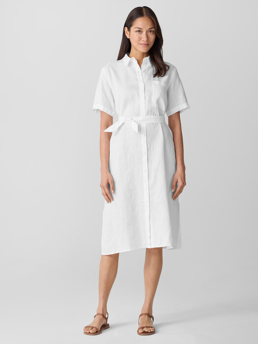 Eileen Fisher - Women's Organic Linen Classic Collar Shirtdress - White - Size: Petite Large Petites Eileen Fisher - Women's Organic Linen Classic Collar Shirtdress - White - Size: Petite Large Petites