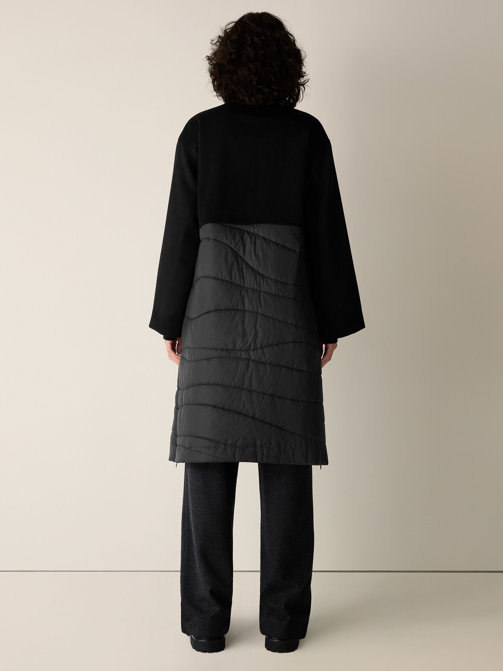 Eggshell Recycled Nylon Stand Collar Coat