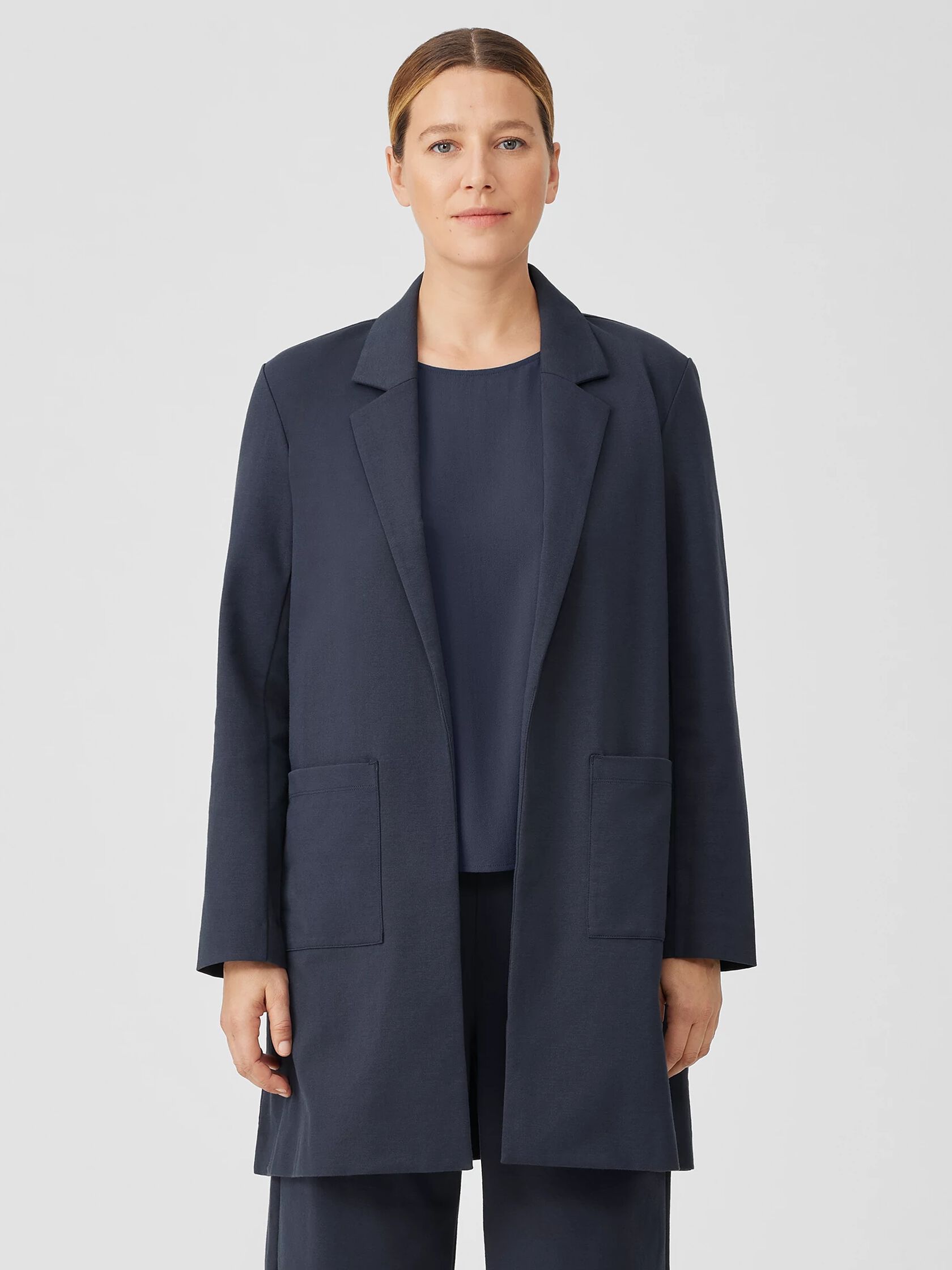 Cotton Blend Ponte Long Blazer