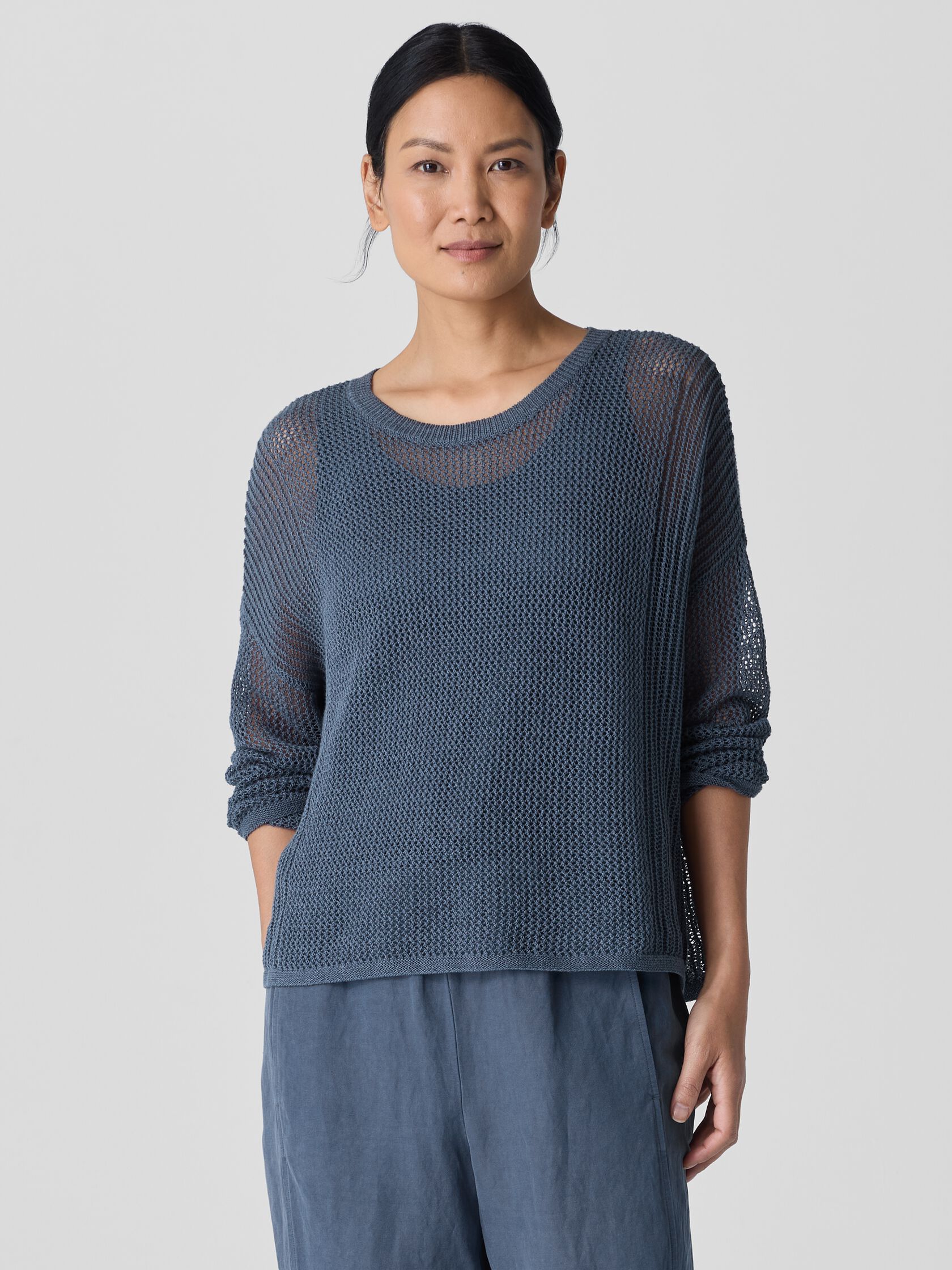 Organic Linen Cotton Cord Crew Neck Top