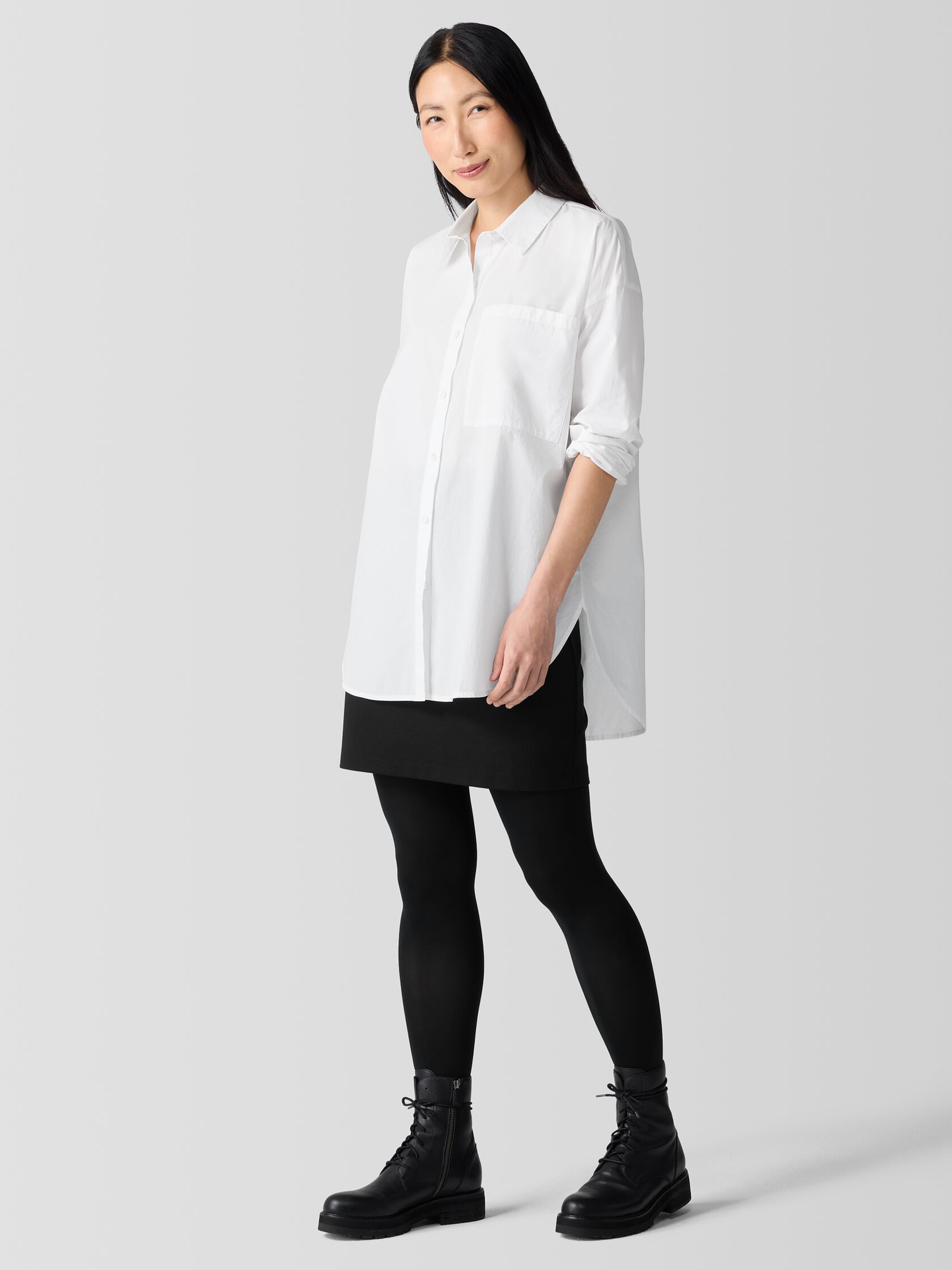 Washed Organic Cotton Poplin Classic Collar Long Shirt