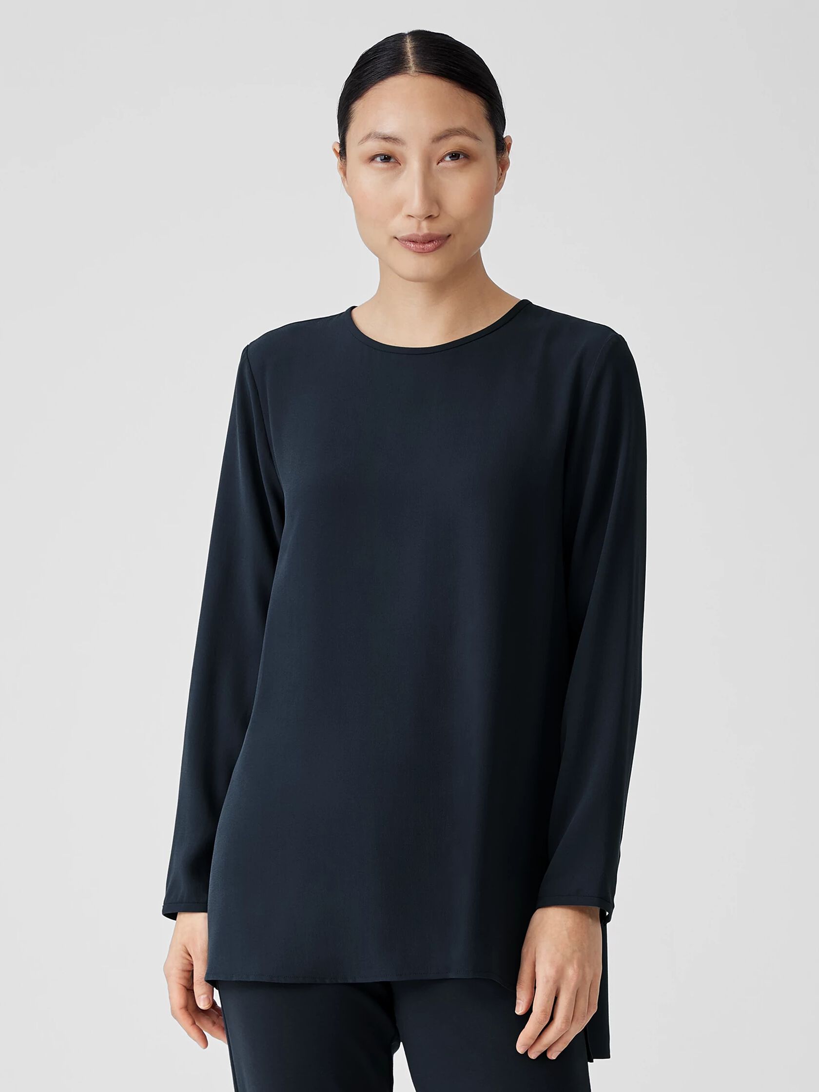 Silk Georgette Crepe Round Neck Top