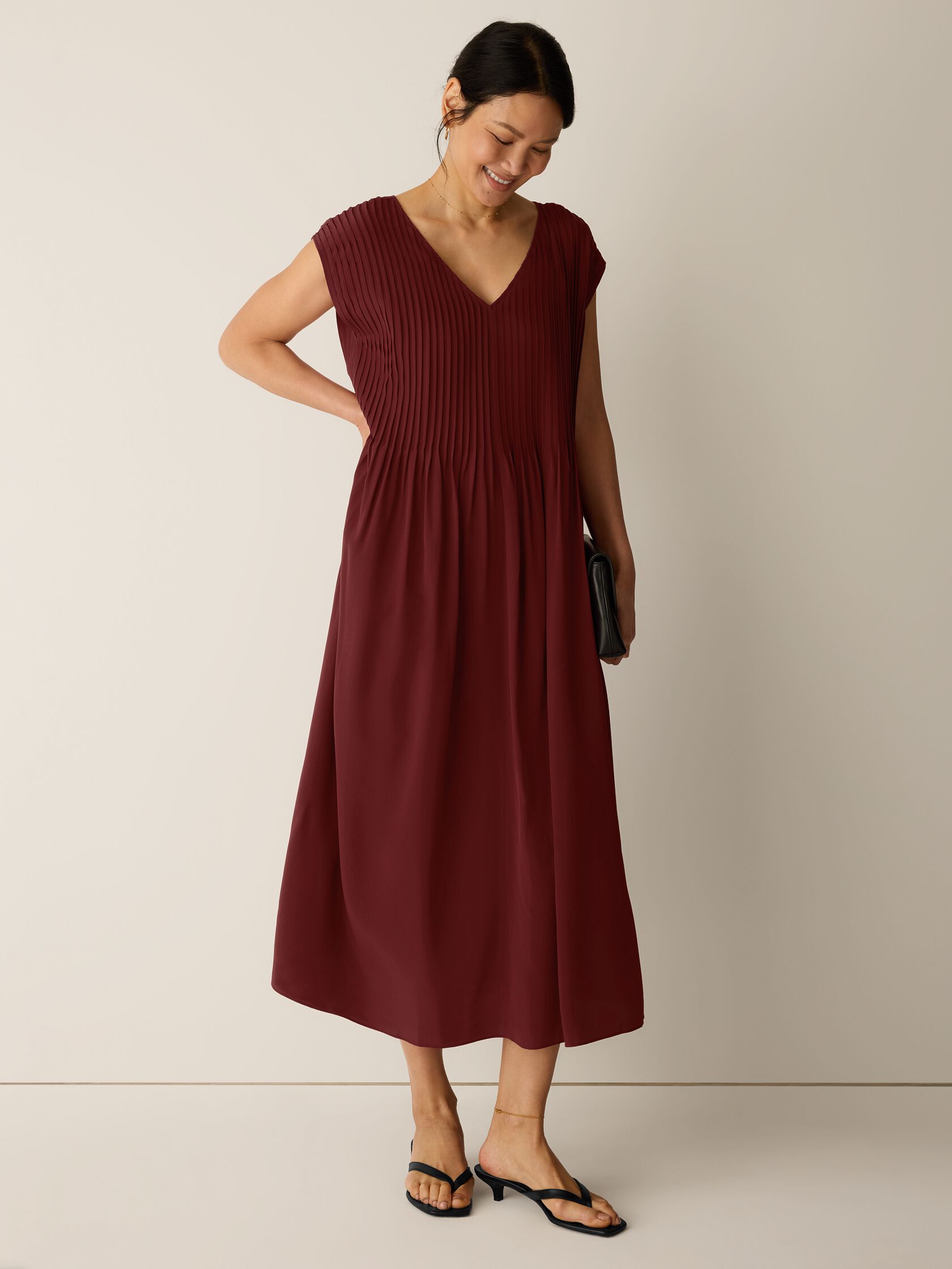 Silk Crepe de Chine V-Neck Dress