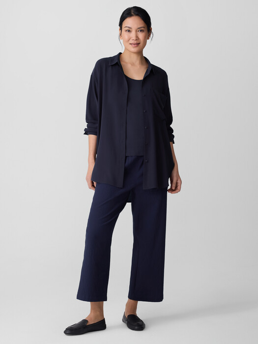Silk Georgette Crepe Classic Collar Long Shirt