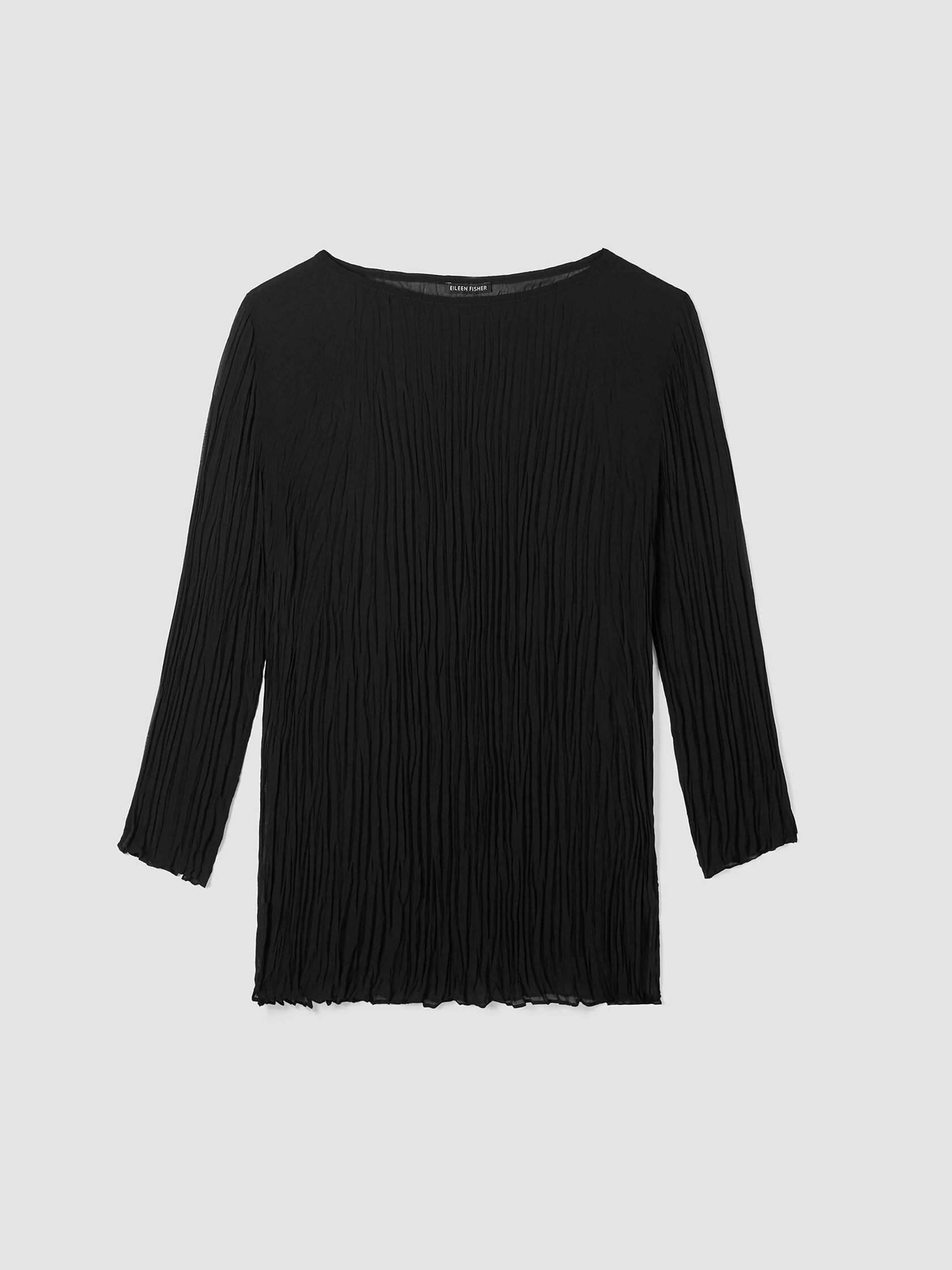 Crinkled Sheer Silk Georgette Bateau Neck Long Top
