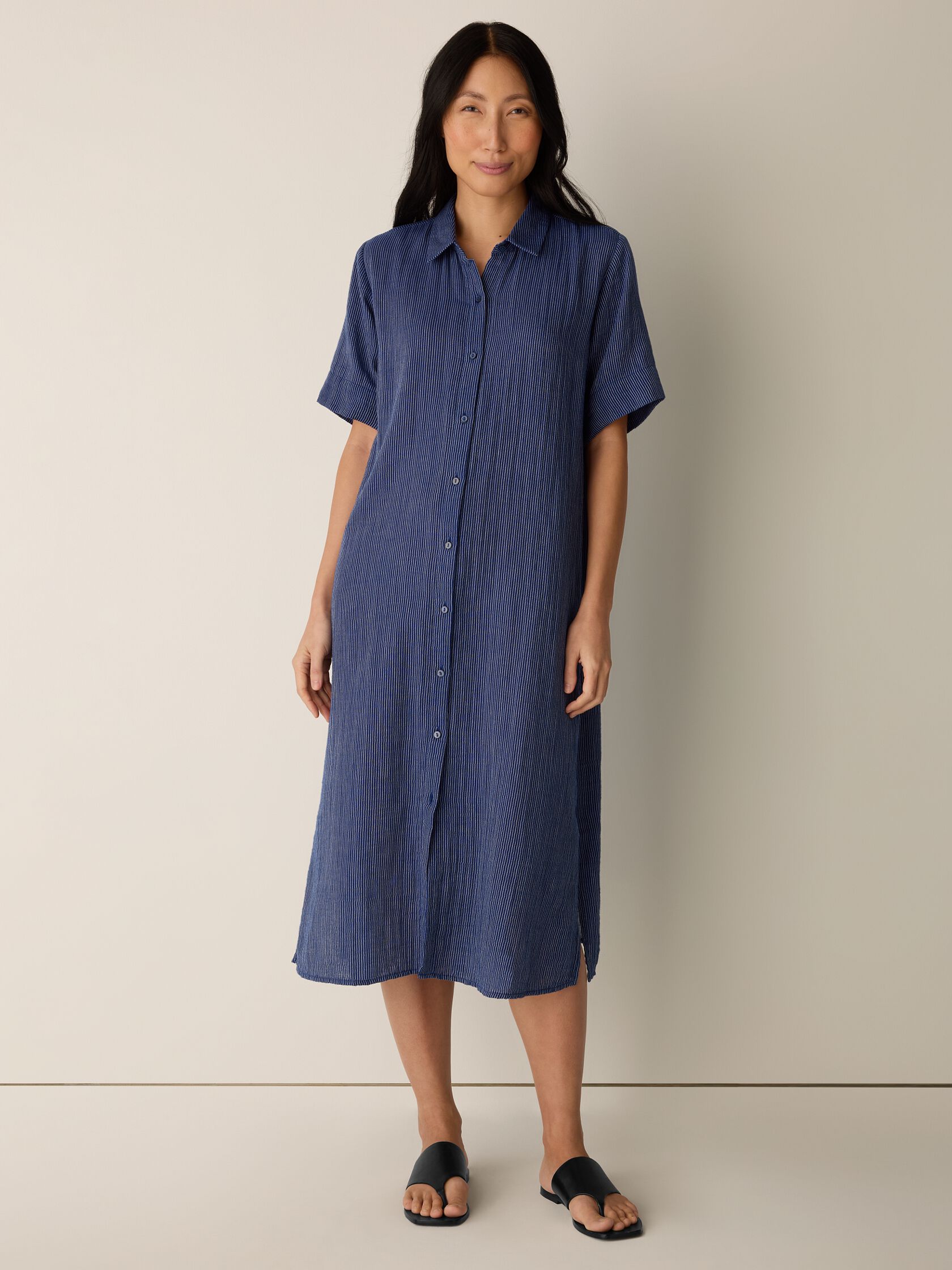 Striped Organic Cotton Gauze Shirtdress