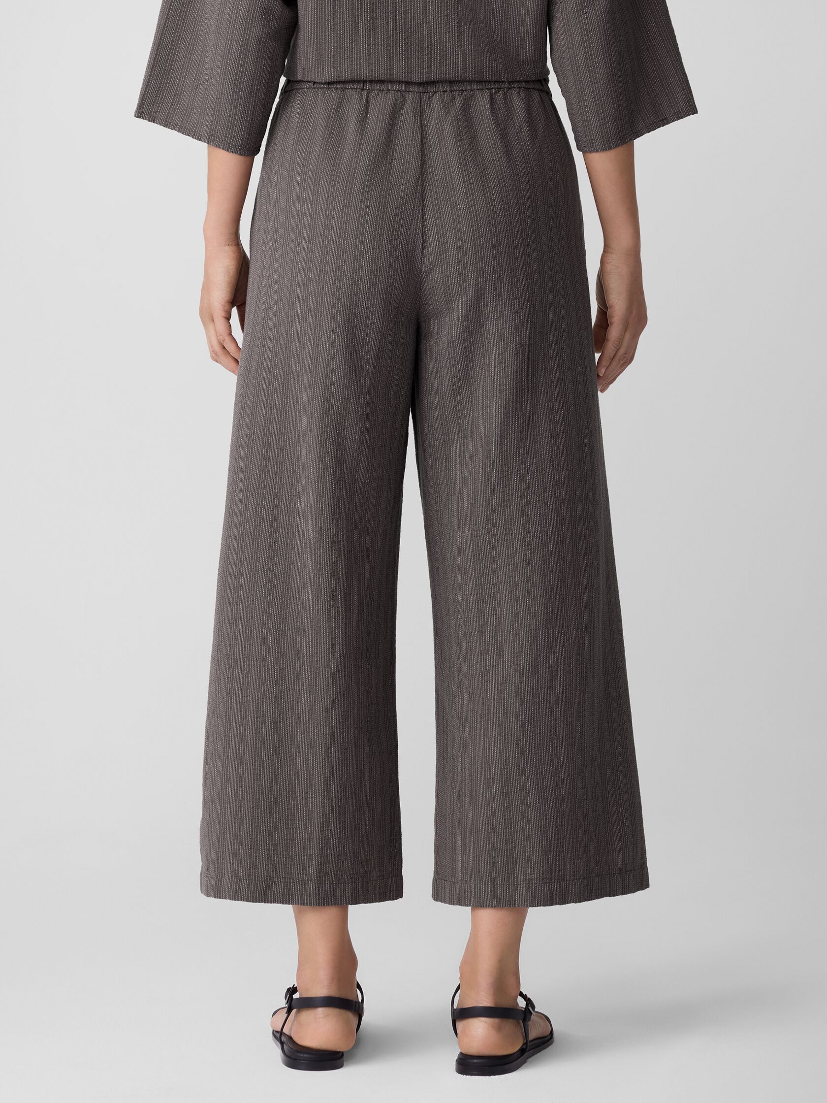 Cotton Blend Stripe Stitch Wide-Leg Pant