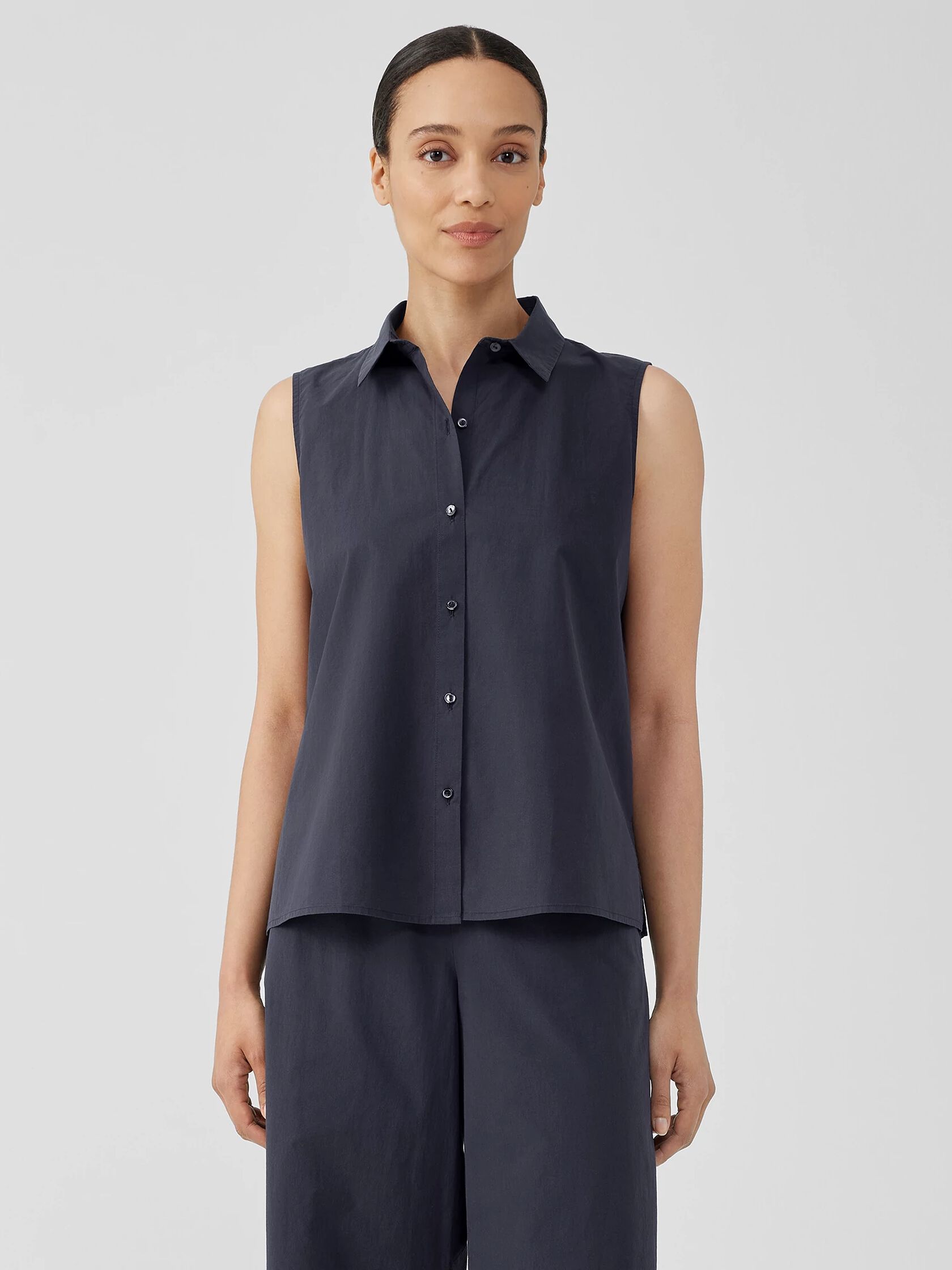 Washed Organic Cotton Poplin Sleeveless Shirt