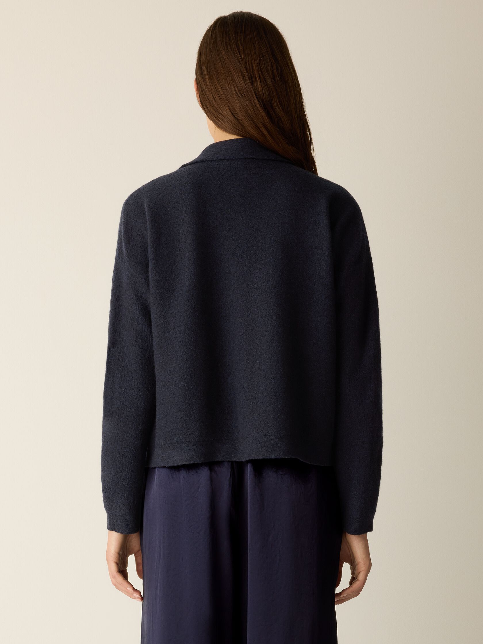 Fine Felted Wool Notch Collar Cardigan in Regenerative Wool