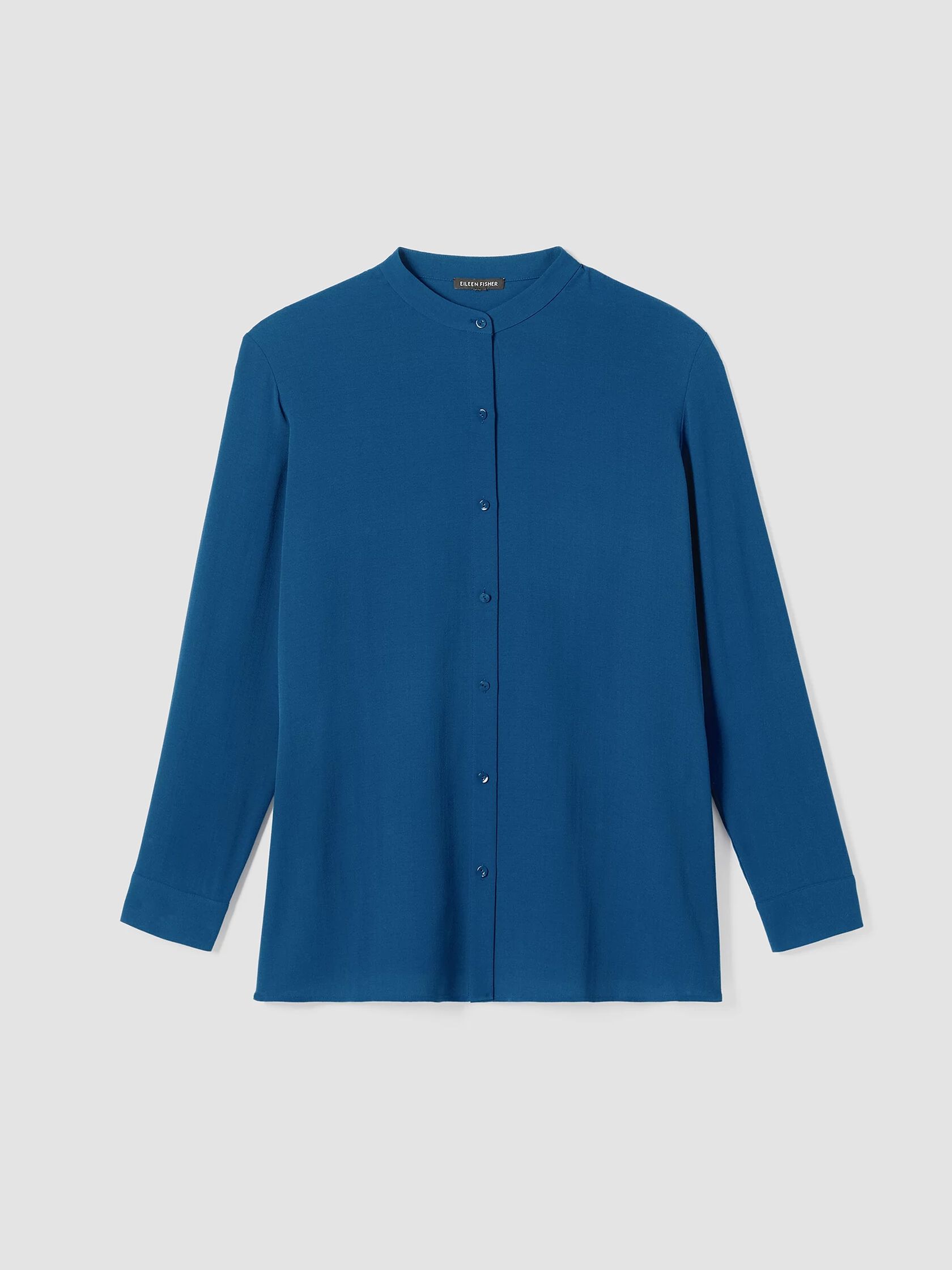 Silk Georgette Crepe Band Collar Shirt