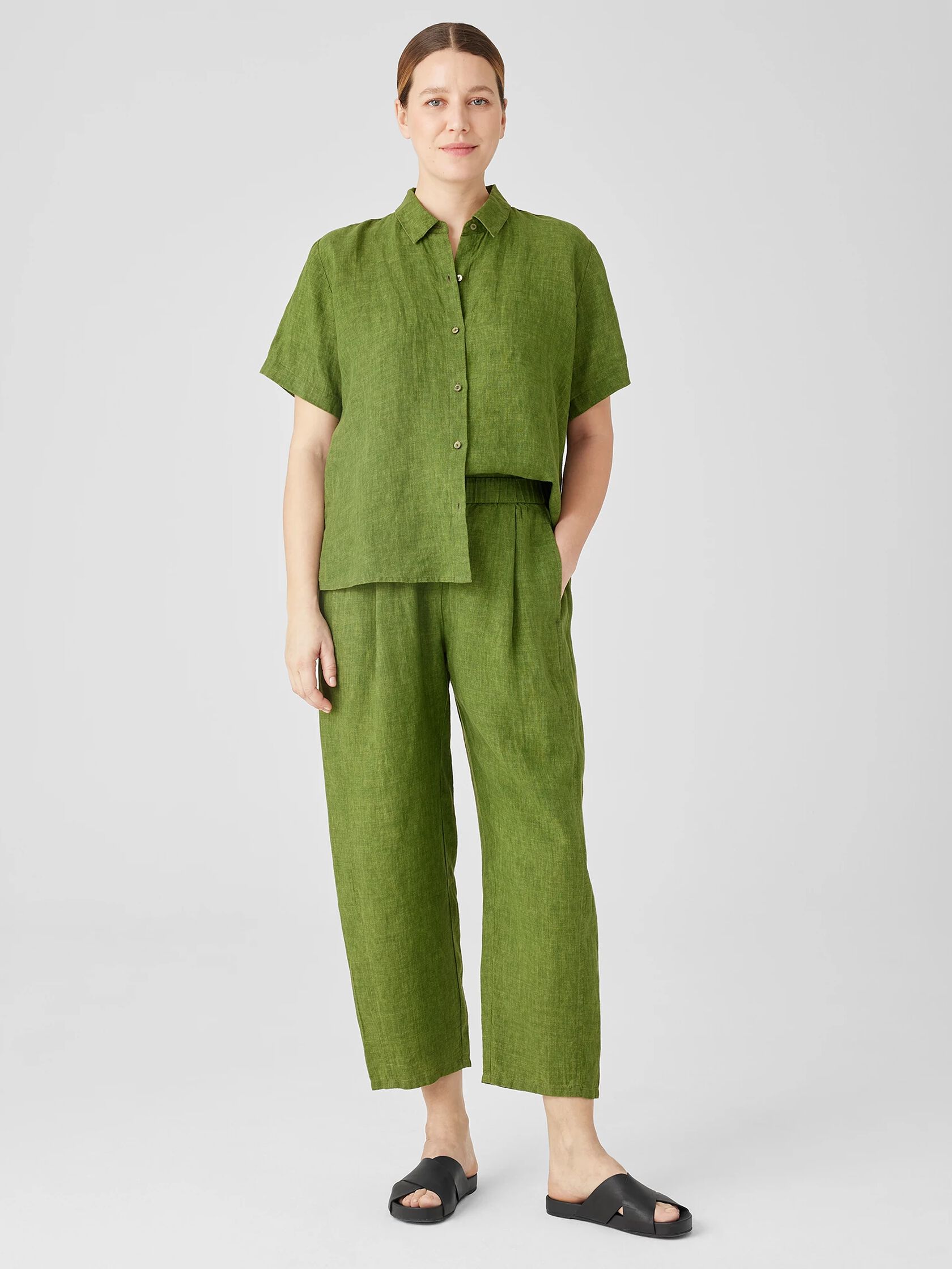 Washed Organic Linen Delave Lantern Pant