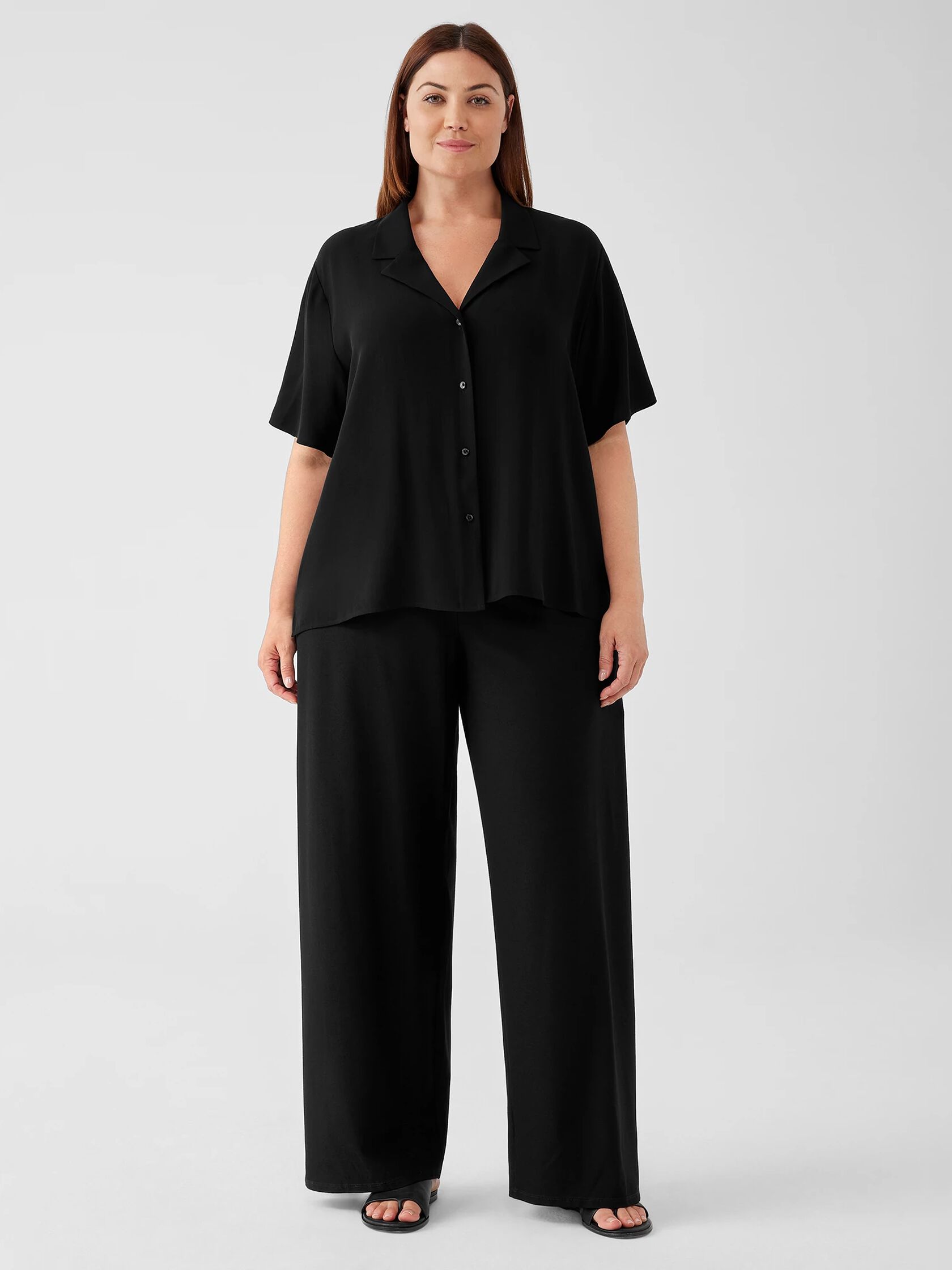 Washable Stretch Crepe High-Waisted Wide Pant