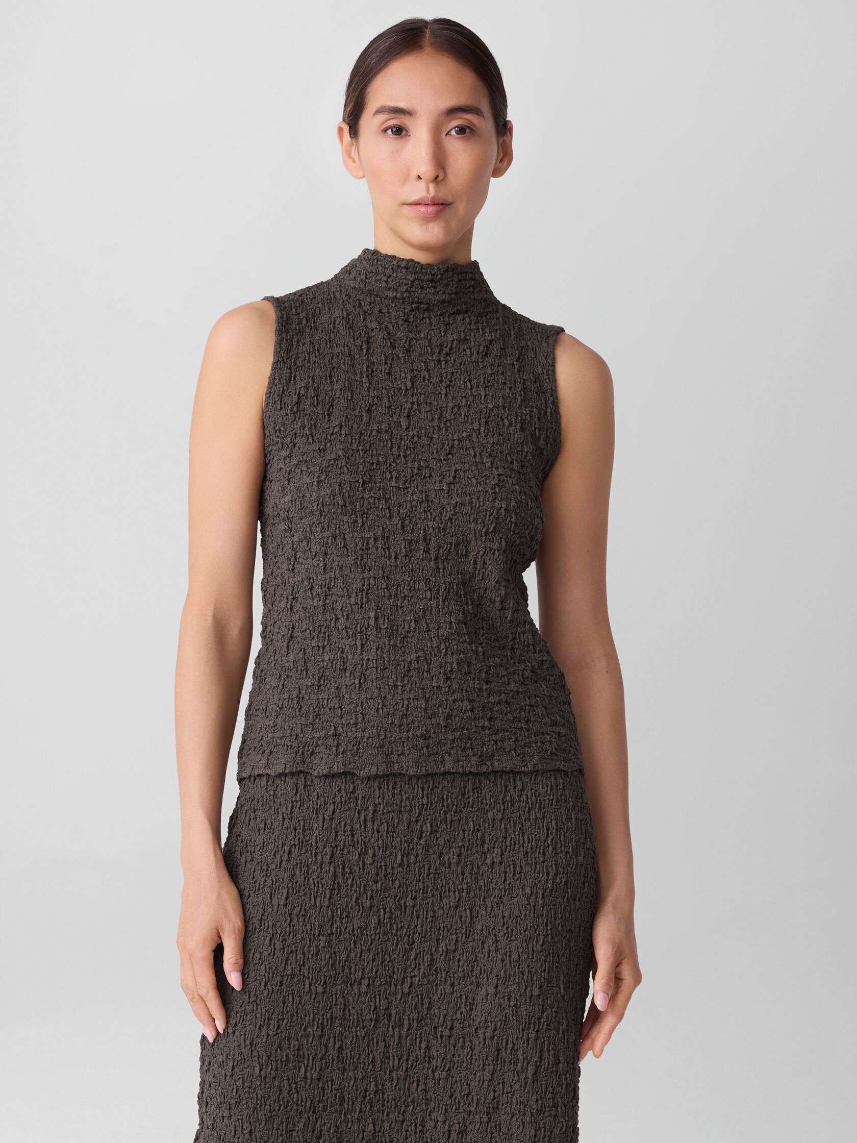 Bubble Jacquard Funnel Neck Top