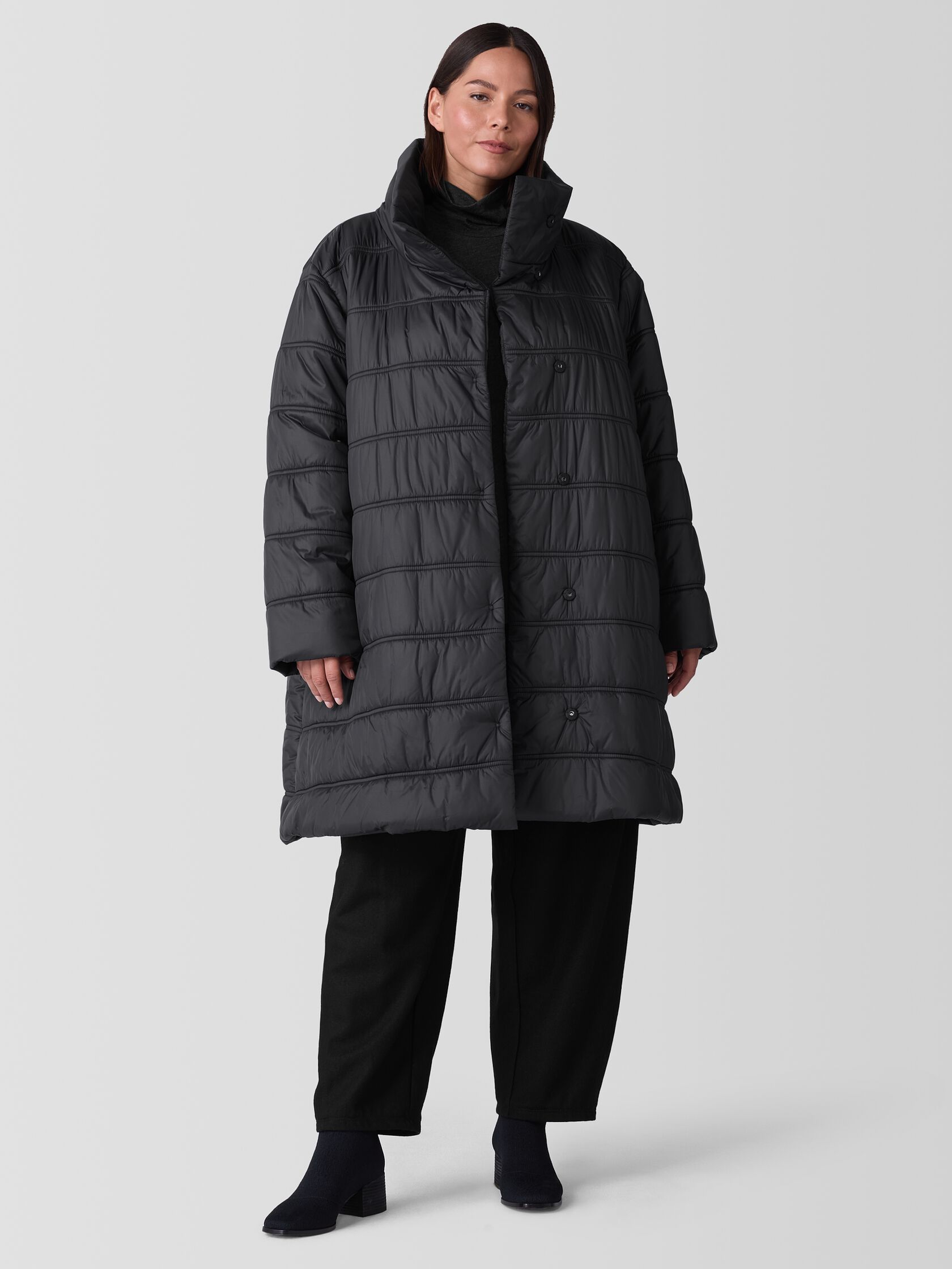 Eggshell Recycled Nylon Stand Collar Coat