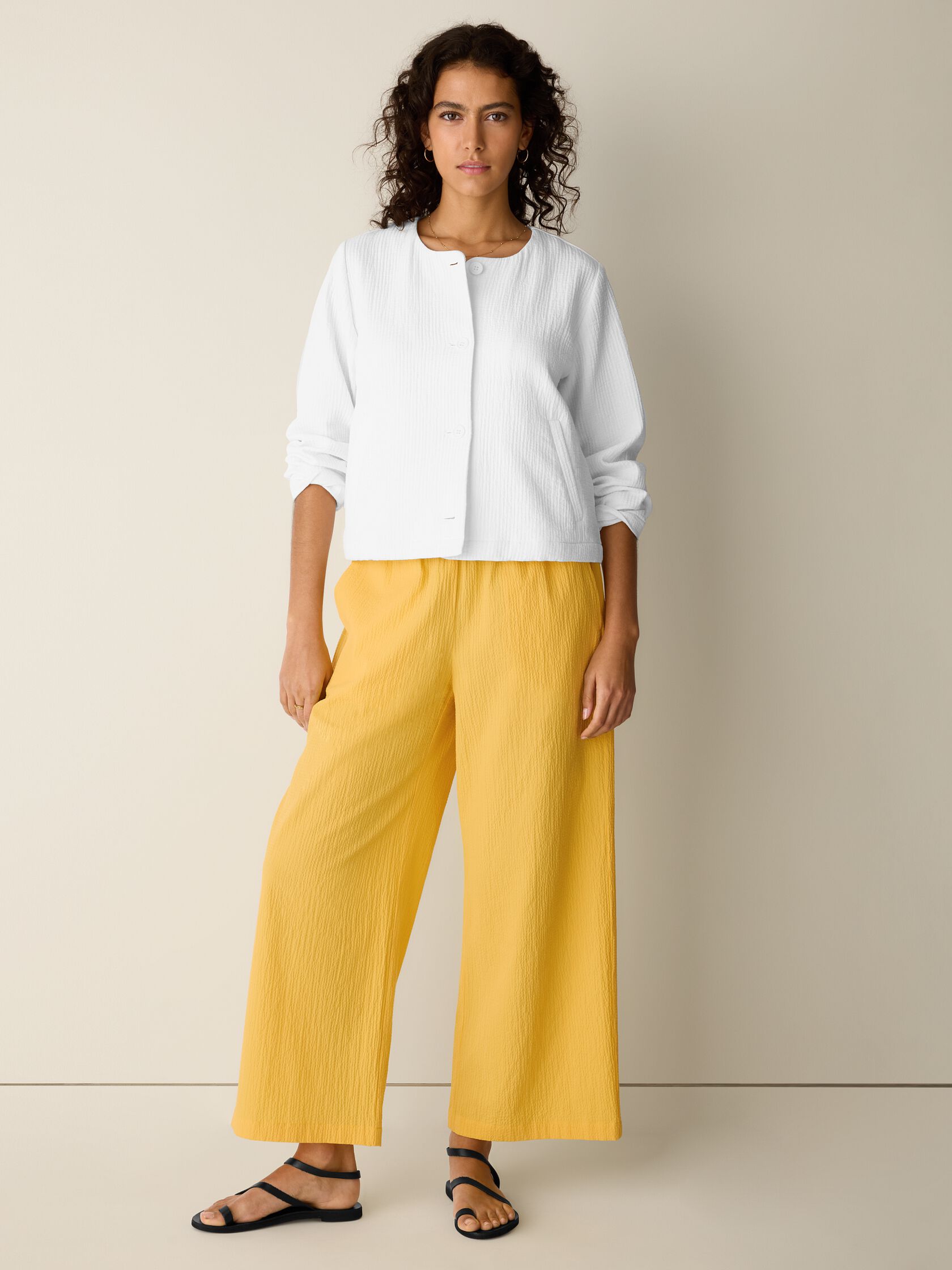 Organic Cotton Pucker Wide-Leg Pant