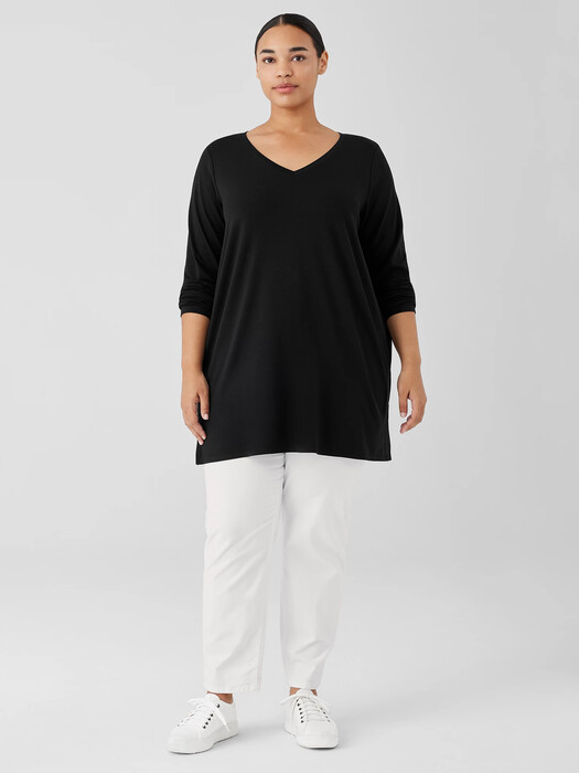 Stretch Jersey Knit V-Neck Long Top
