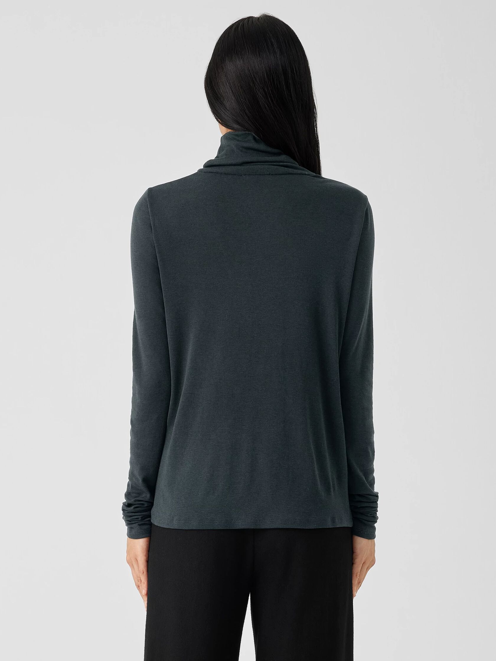 Ribbed Pima Cotton Blend Turtleneck Top