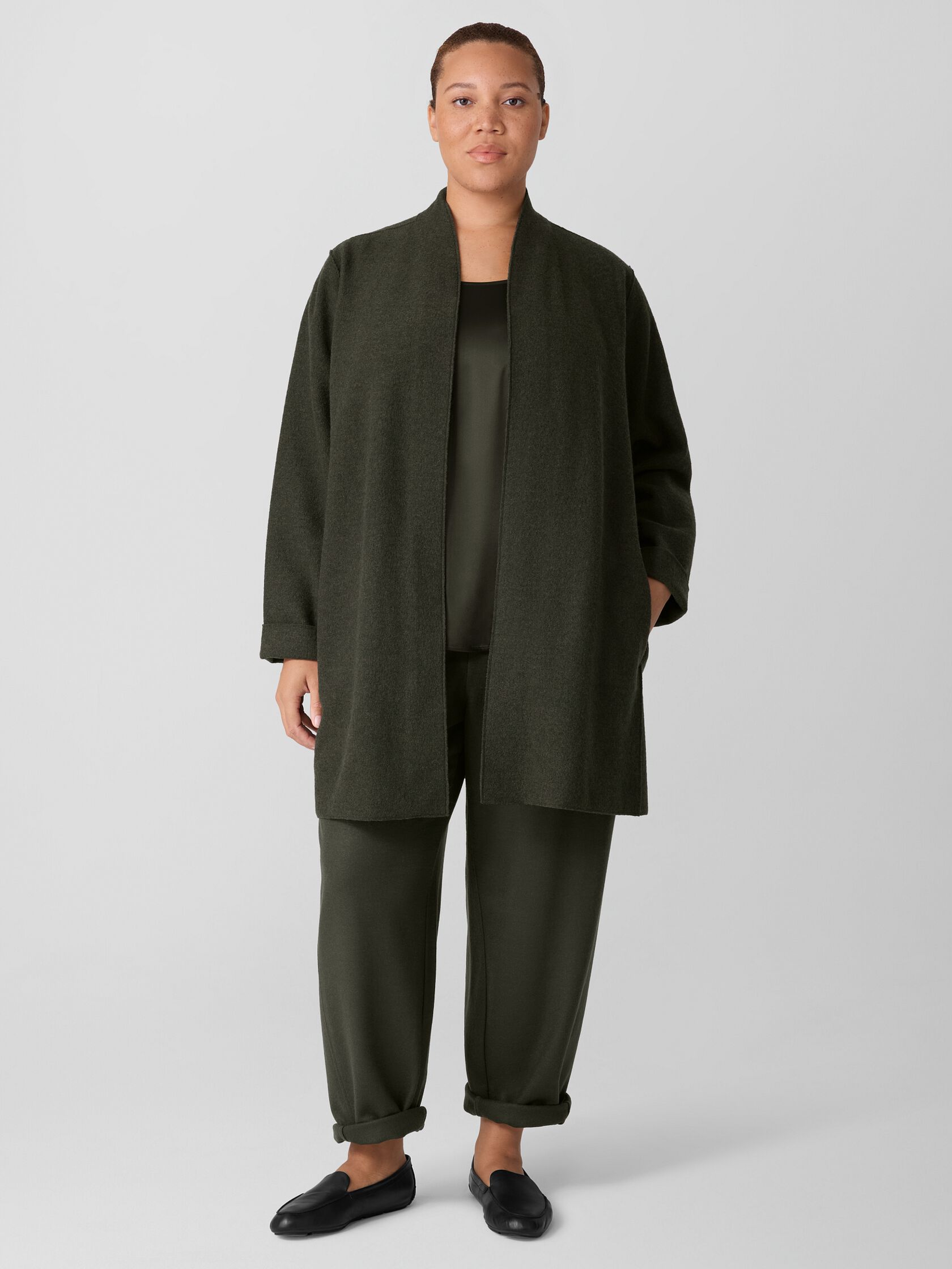 Lightweight Boiled Wool High Collar Jacket in Regenerative Wool