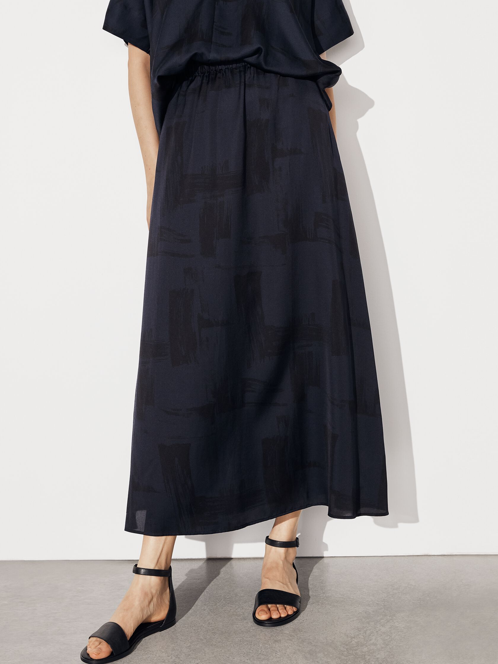 Silk Organic Cotton Brushstroke Maxi Skirt
