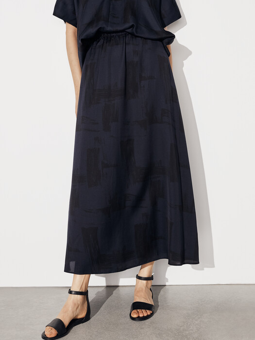 Silk Organic Cotton Brushstroke Maxi Skirt