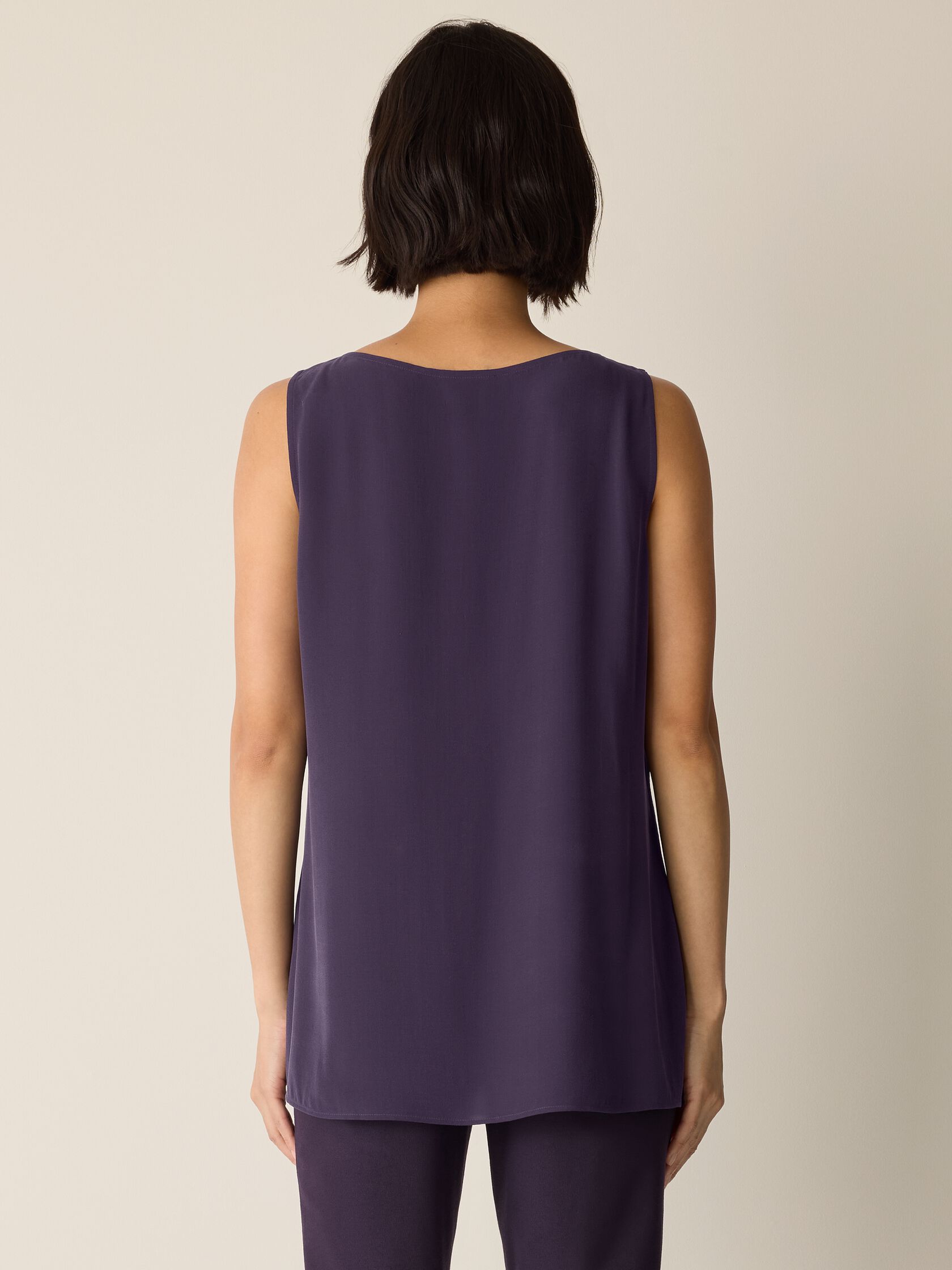 Silk Georgette Crepe Ballet Neck Long Tank