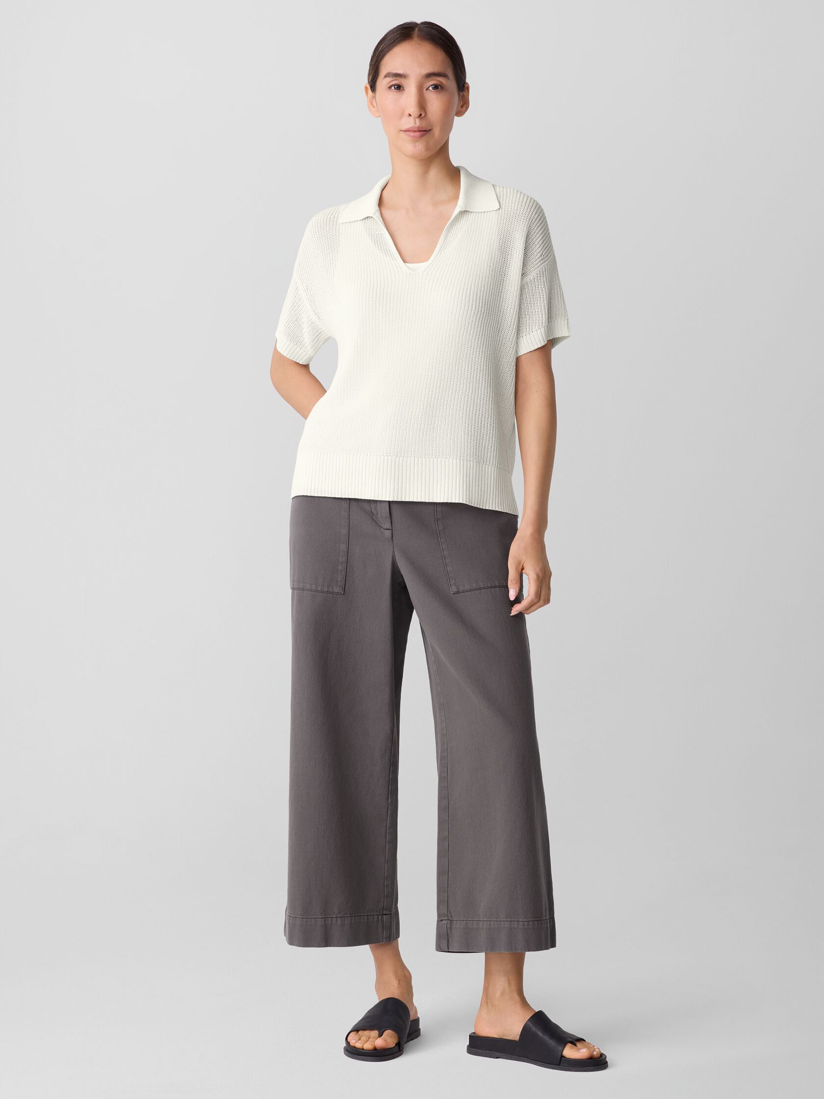 Cotton Silk Cord Split Neck Top