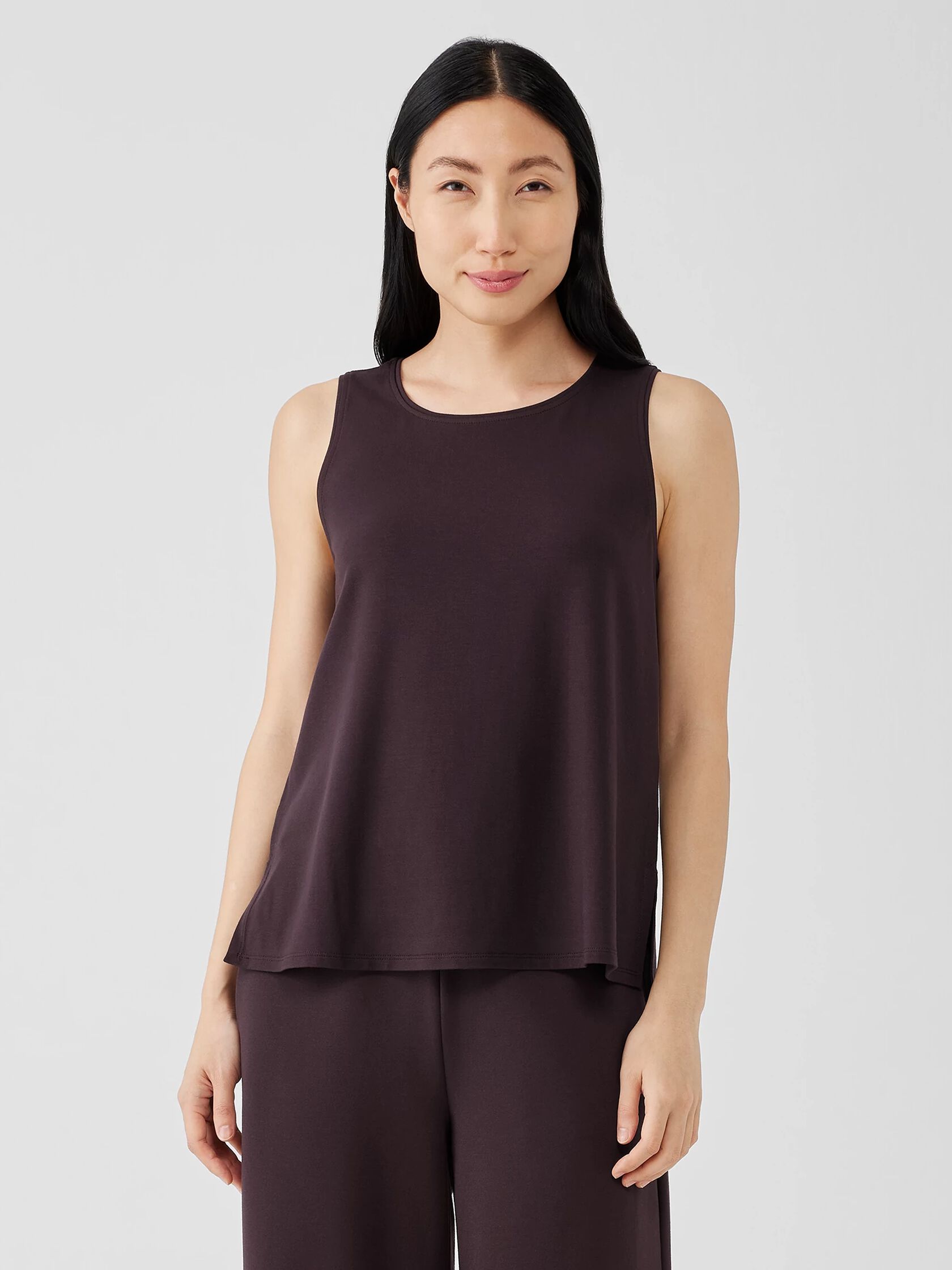 Stretch Jersey Knit Jewel Neck Tank