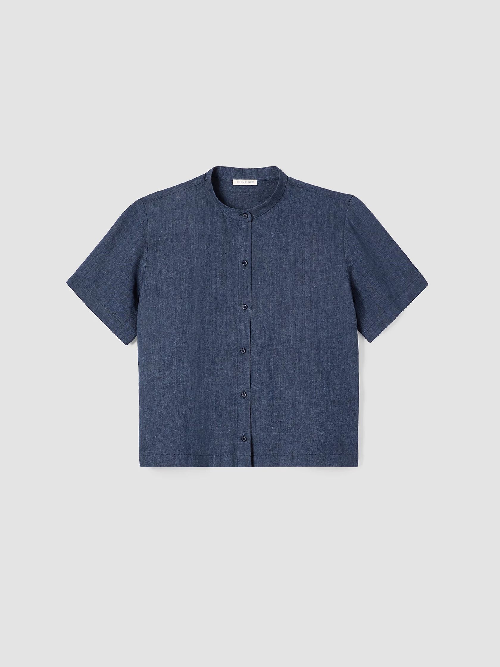 Washed Organic Linen Délavé Band Collar Shirt