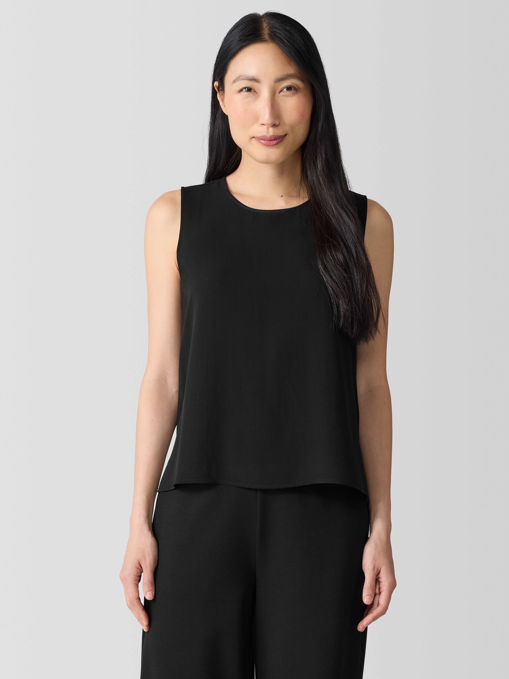 Silk Georgette Crepe Round Neck Tank