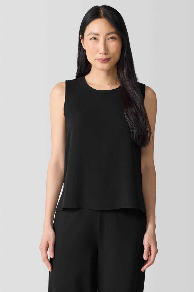 Silk Georgette Crepe Round Neck Tank Silk Georgette Crepe Round Neck Tank