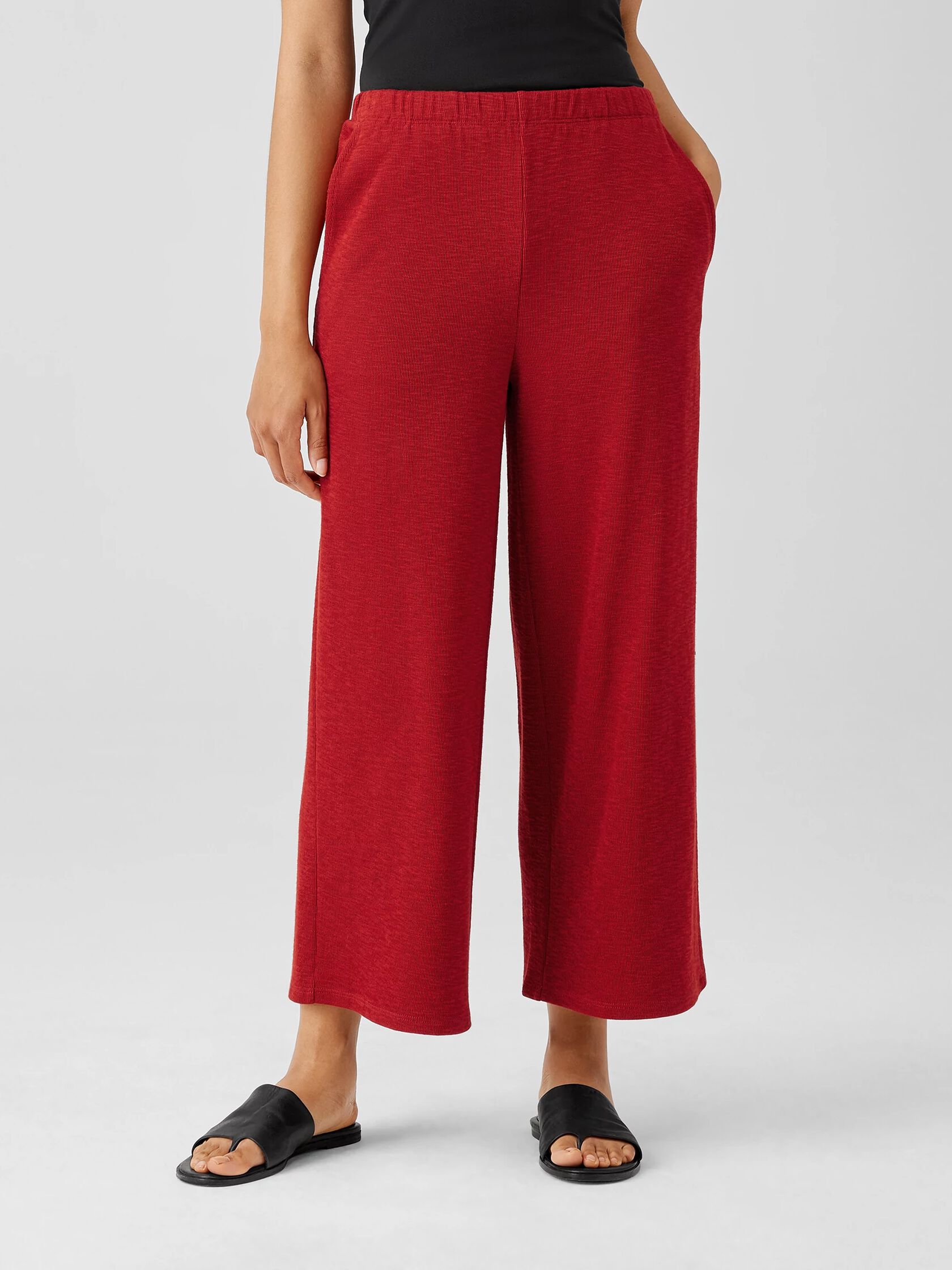Organic Cotton Slubby Rib Knit Wide-Leg Pant