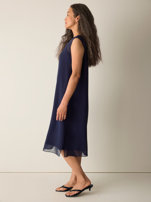 Eileen Fisher Women's Boat Neck Silk Dress - Blue - Size XL - Ink Eileen Fisher Women's Boat Neck Silk Dress - Blue - Size XL - Ink