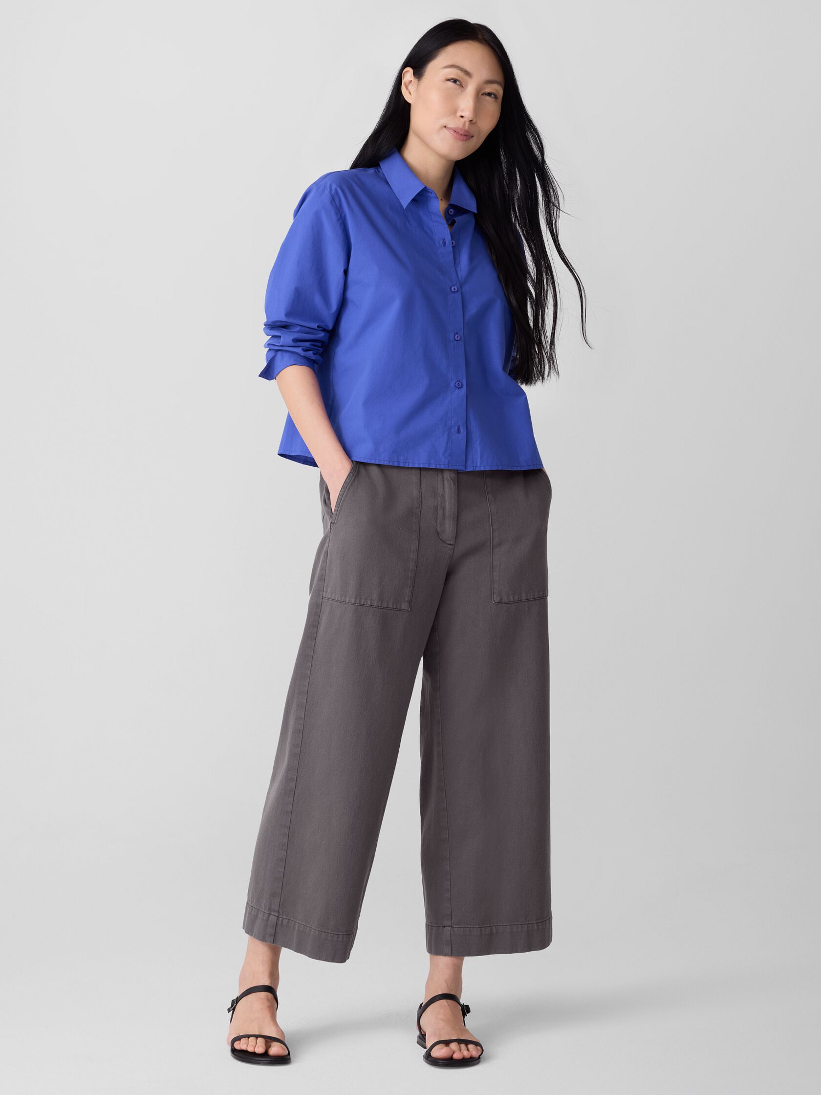 Washed Organic Cotton Poplin Classic Collar Short Shirt