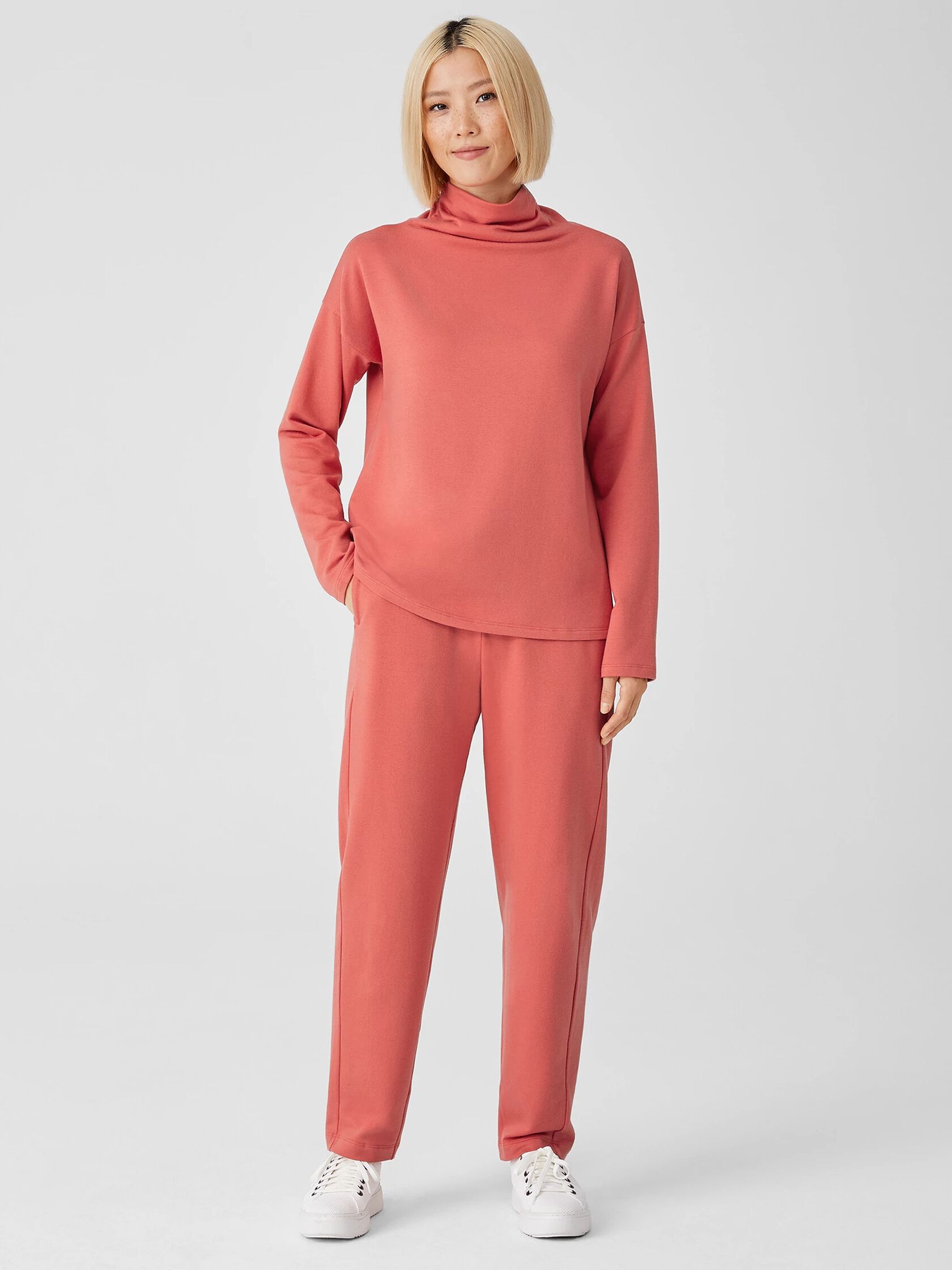 Cozy Brushed Terry Funnel Neck Box-Top