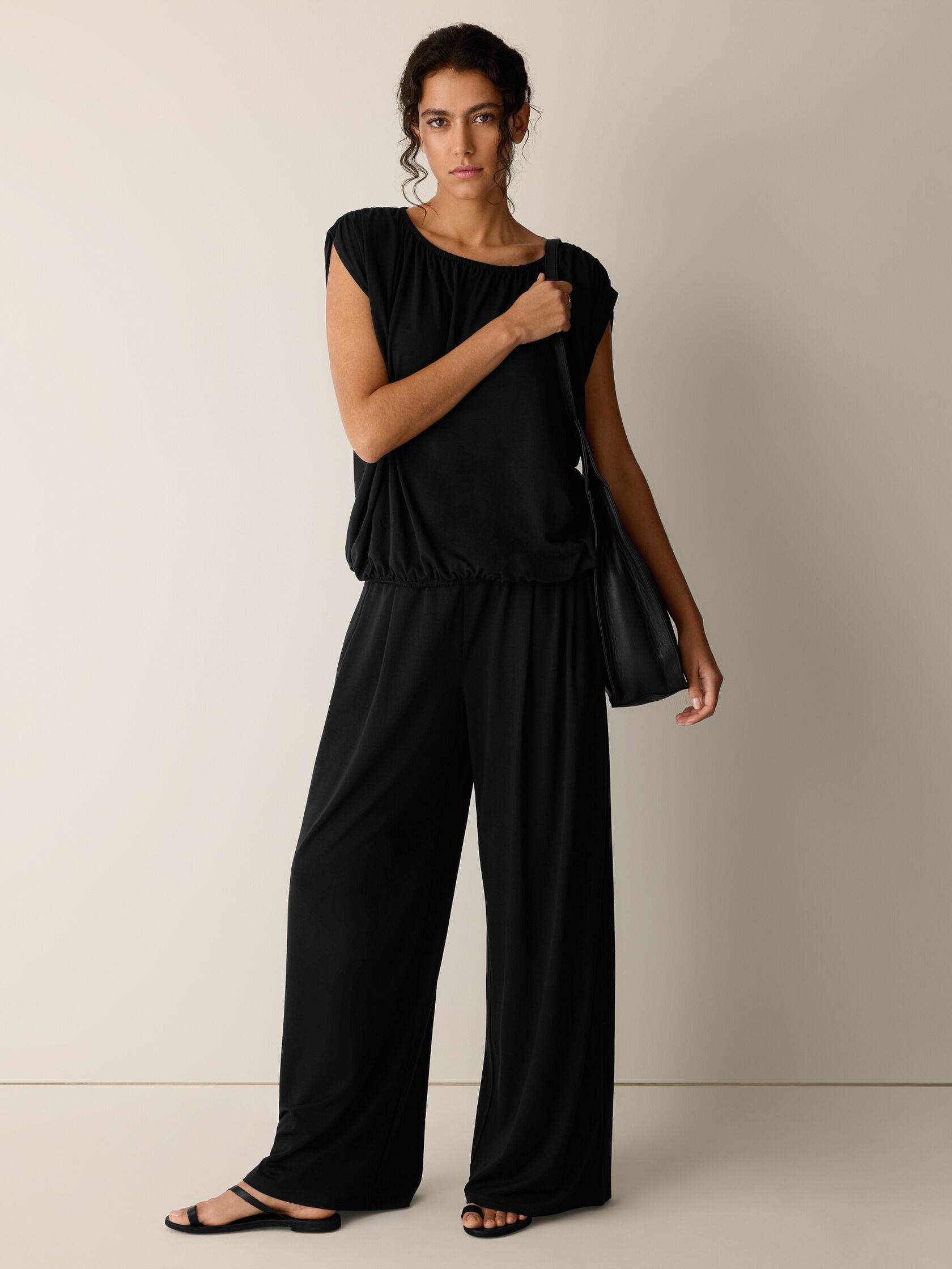 Stretch Jersey Knit Full-Length Wide Pant
